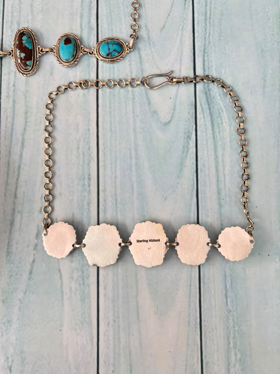 Handmade Sterling Silver Egyptian Turquoise Collection: Choker Necklace Signed Nizhoni