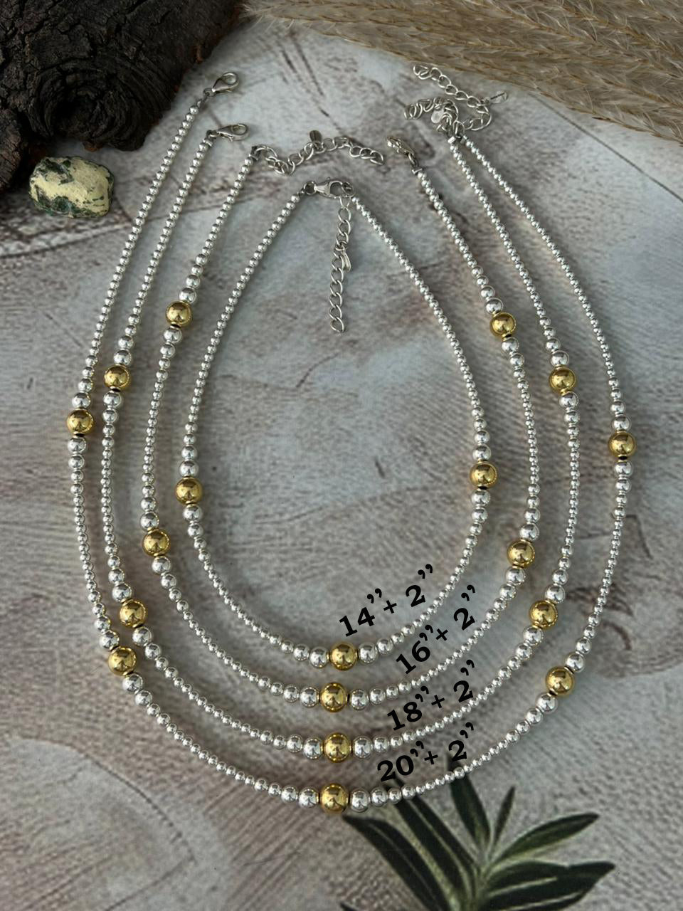 Handmade Sterling Silver and Gold Shiny Beaded Necklace "Signed Nizhoni"
