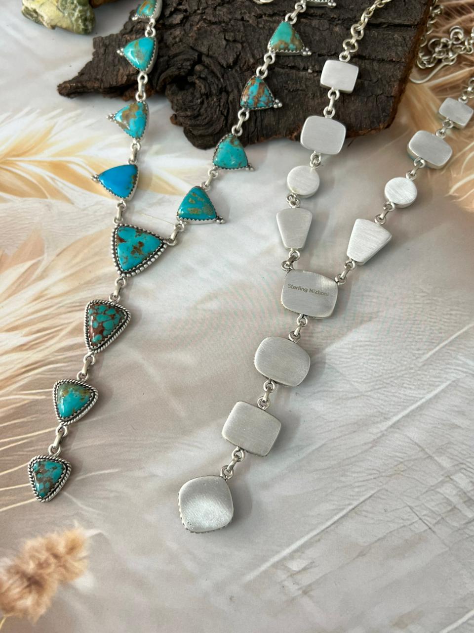 Handmade Sterling Silver Blue Turquoise Necklace "Signed Nizhoni"