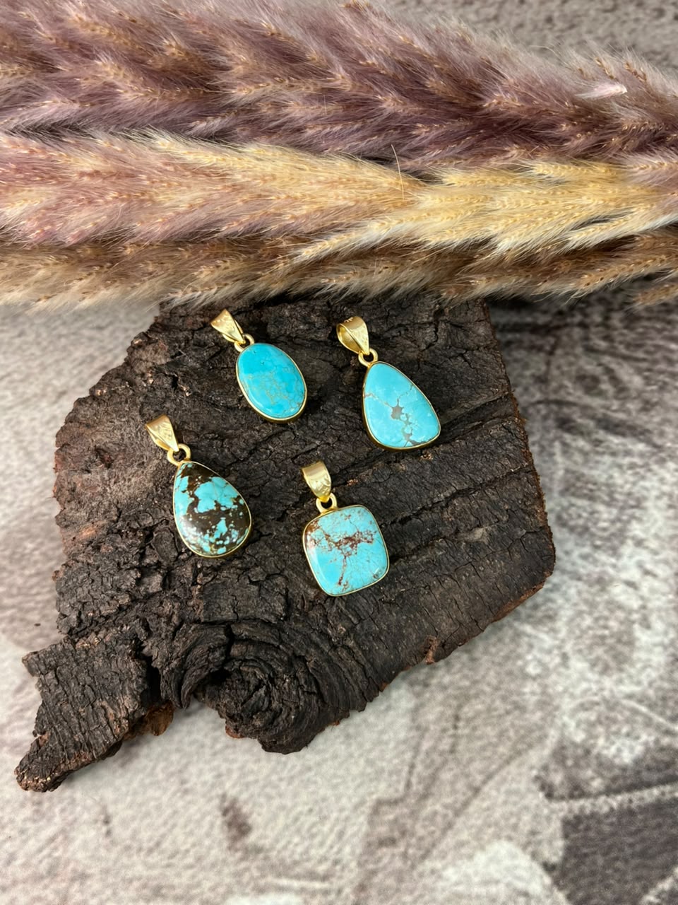 “The Golden Collection” Handmade Gold over Silver Sterling Number 8 Turquoise Pendant Signed Nizhoni