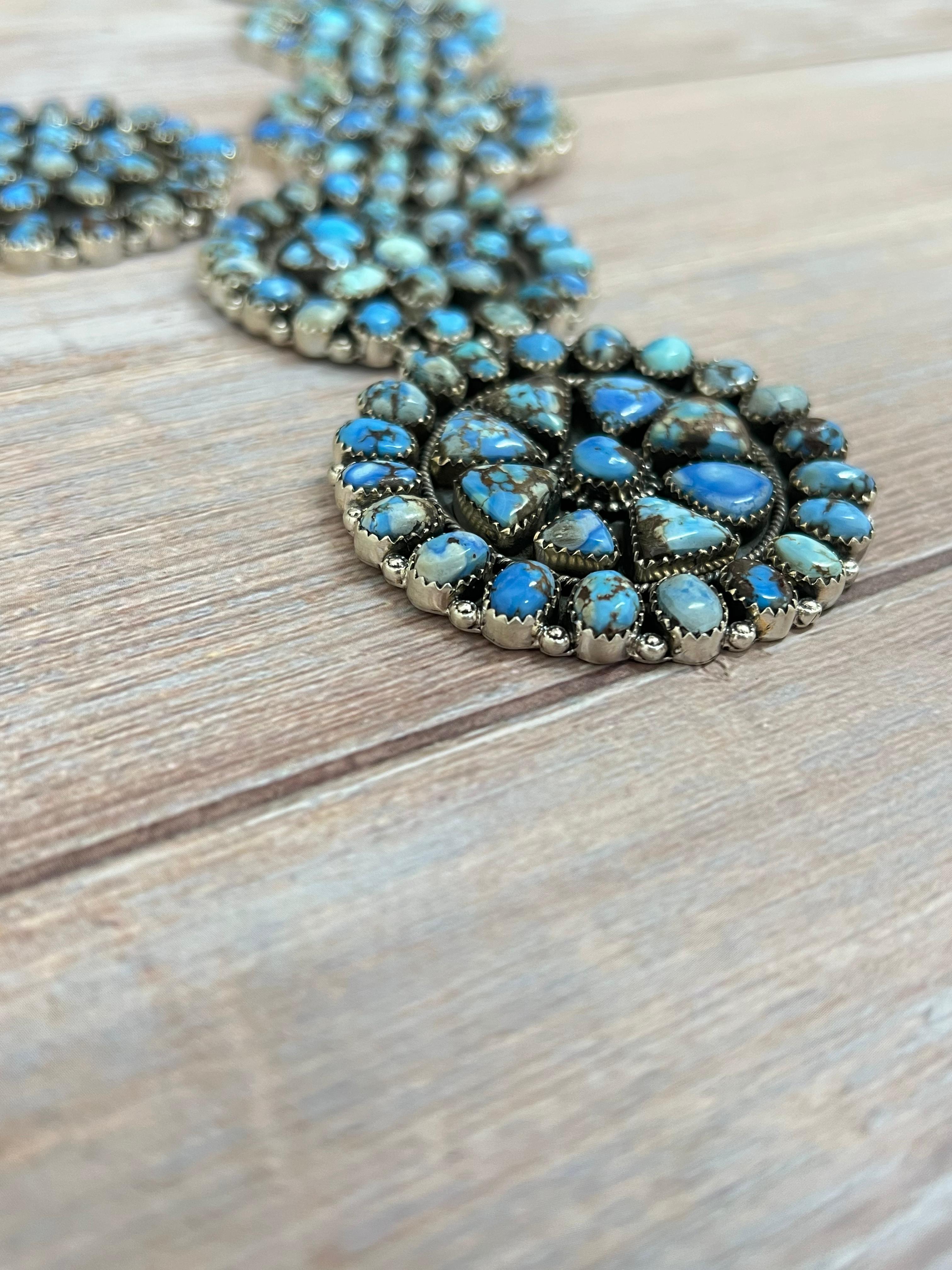Handmade Sterling Silver Golden Hills Turquoise Necklace with Signed Nizhoni