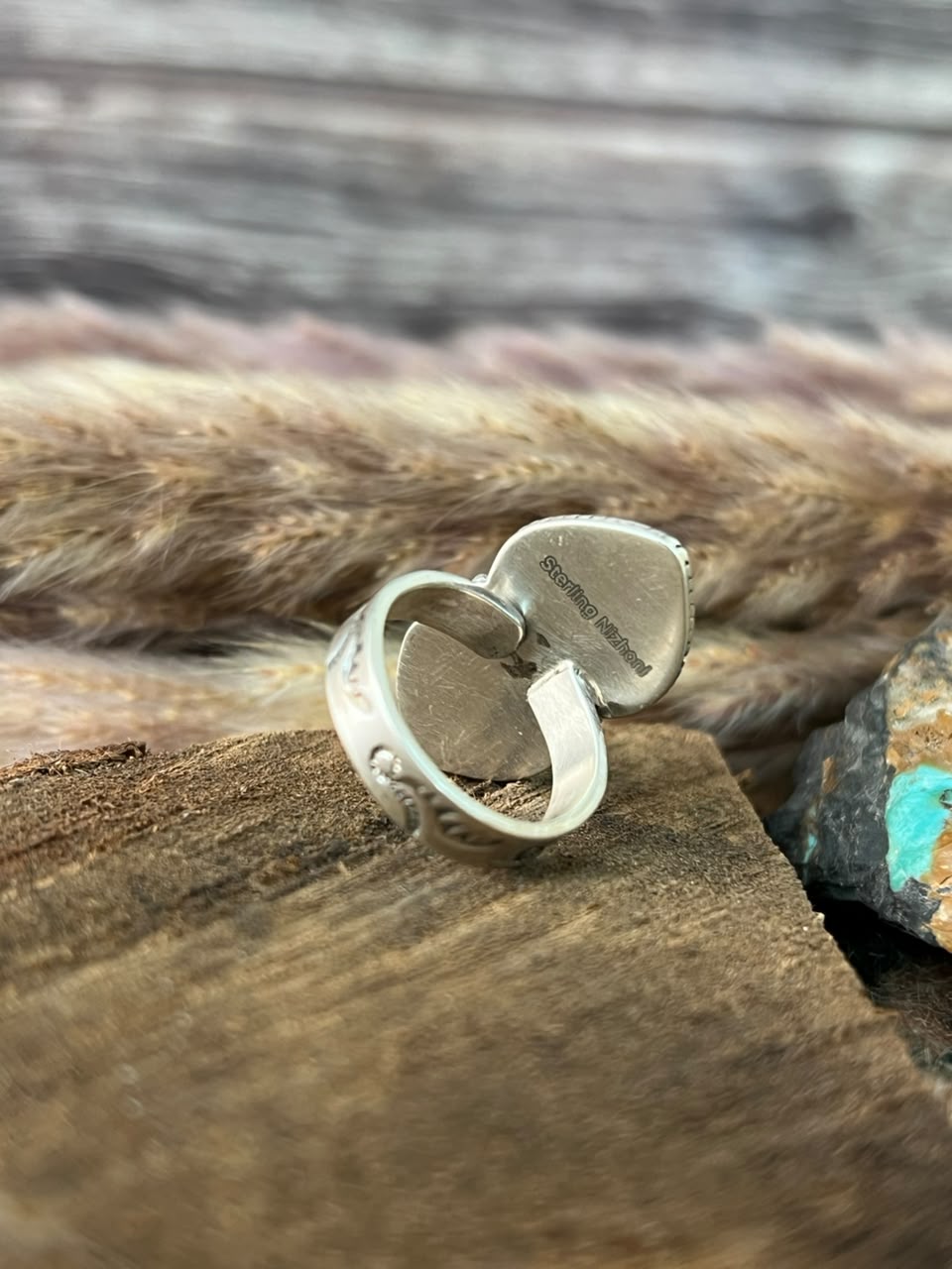 Handmade Sterling Silver Sierra Bella Turquoise Heart Adjustable Ring Signed Nizhoni