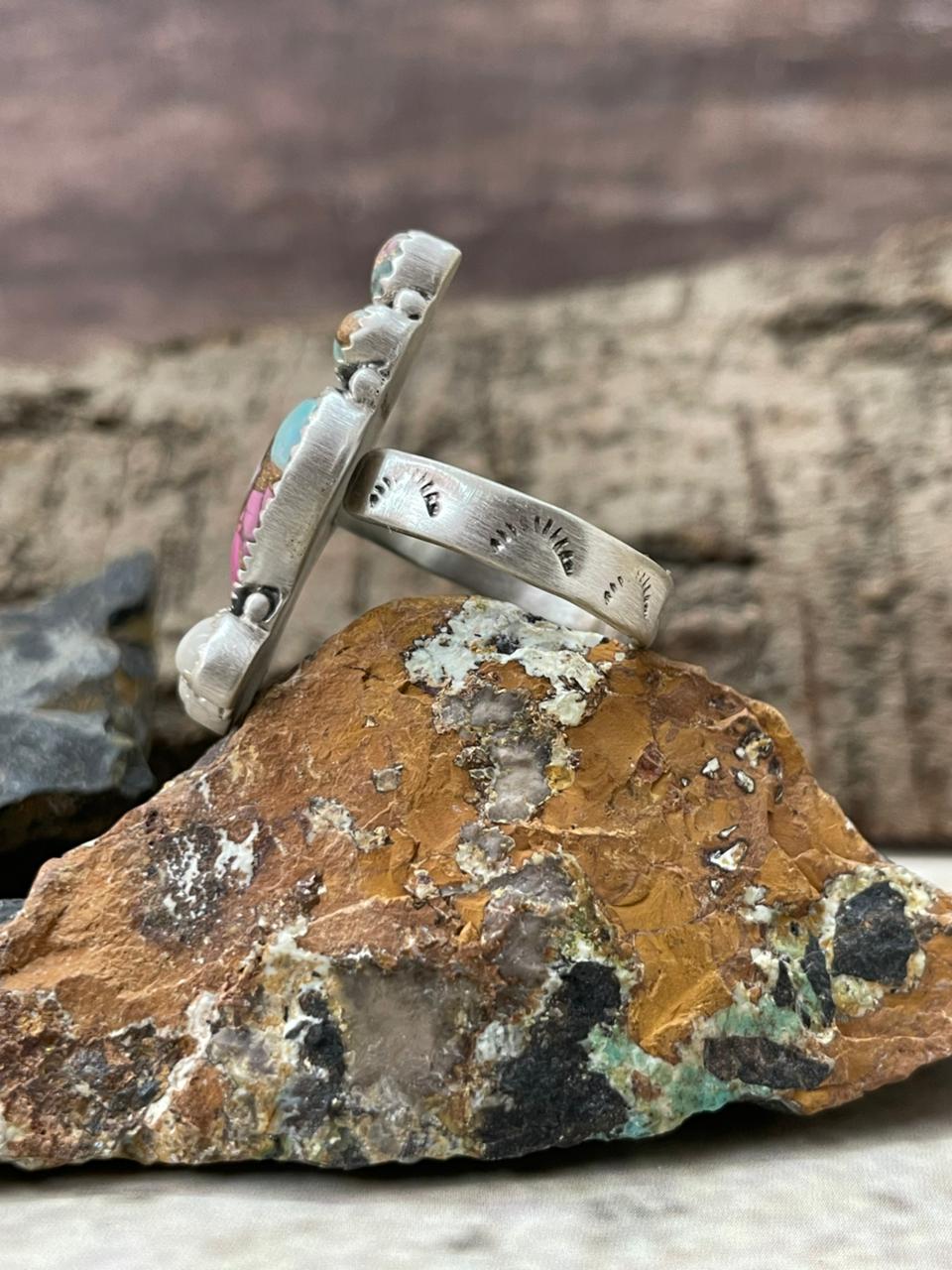 "Heart Collection" Handmade Sterling Silver Cotton Candy Adjustable Ring "Signed Nizhoni"