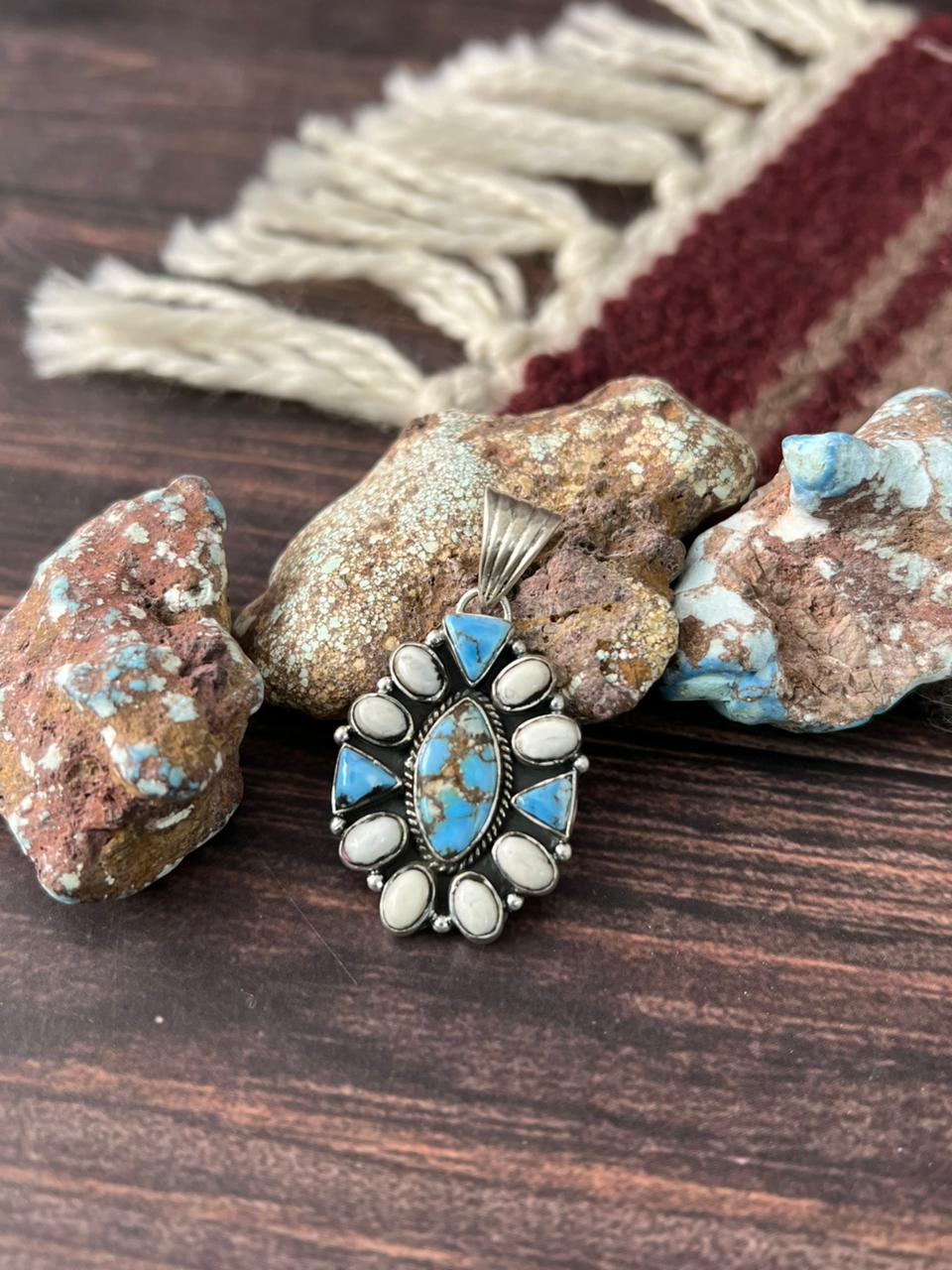 Handmade Sterling Silver Golden Hills with White Collection Pendant "Signed Nizhoni"