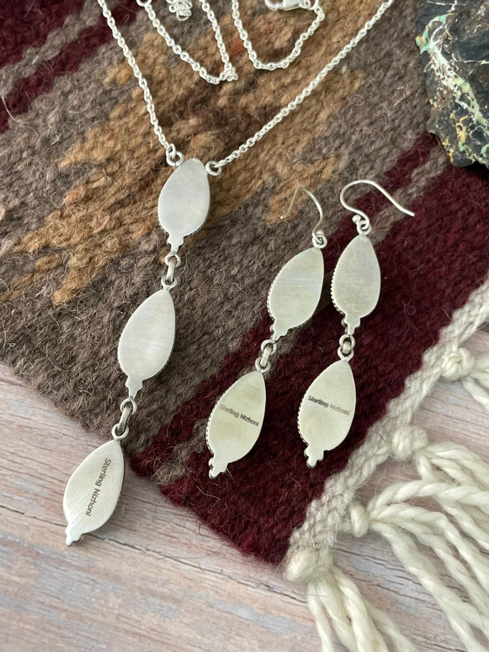 Handmade Sterling Silver Cotton Candy Necklace Earrings Set "Signed Nizhoni"