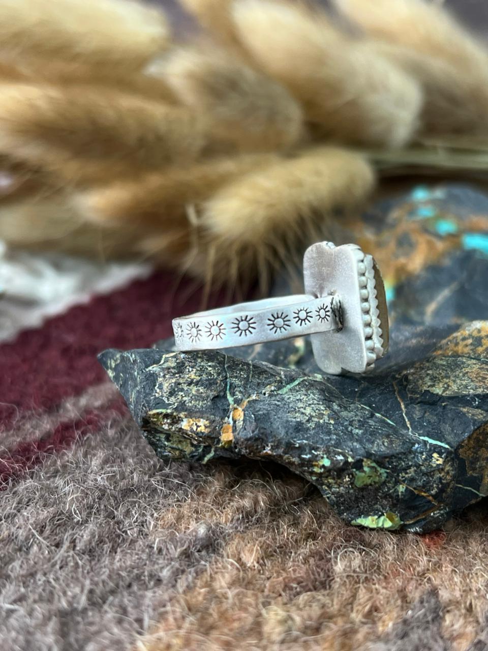 Handmade Sterling Silver Royston Ribbon Turquoise Adjusatble Ring "Signed Nizhoni"