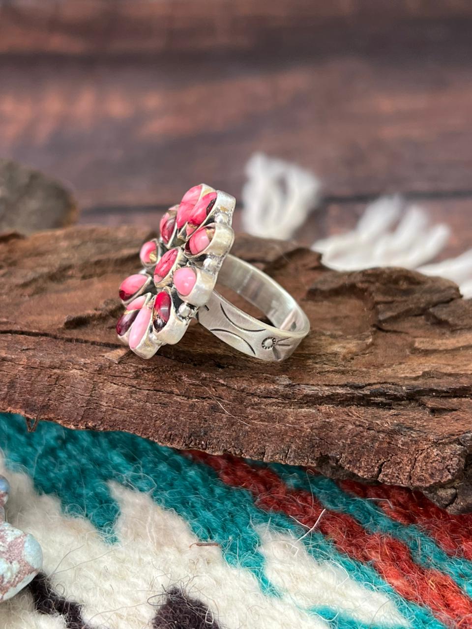 Handmade Sterling Silver Dahlia Rose Adjustable Ring " Signed Nizhoni" (4)