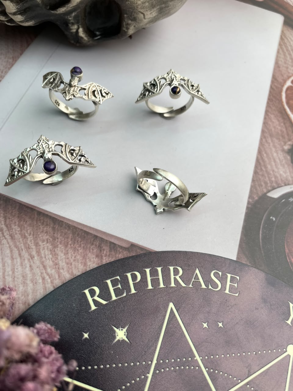 Handmade Sterling Silver Grape Dahlia Halloween Collection: Adjustable Ring Signed Nizhoni