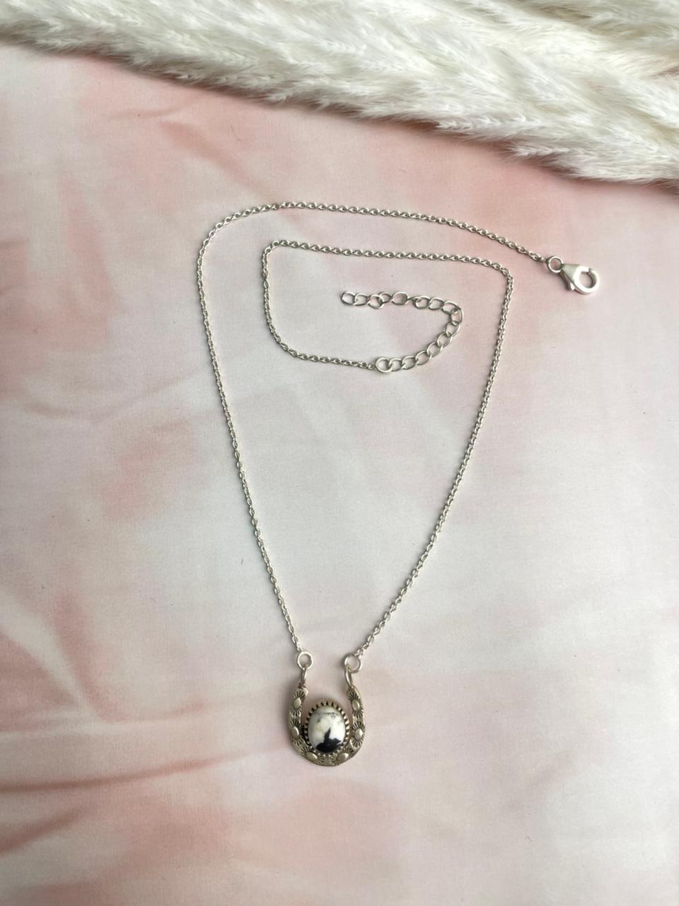 Handmade Sterling Silver White Buffalo Necklace "Signed Nizhoni"