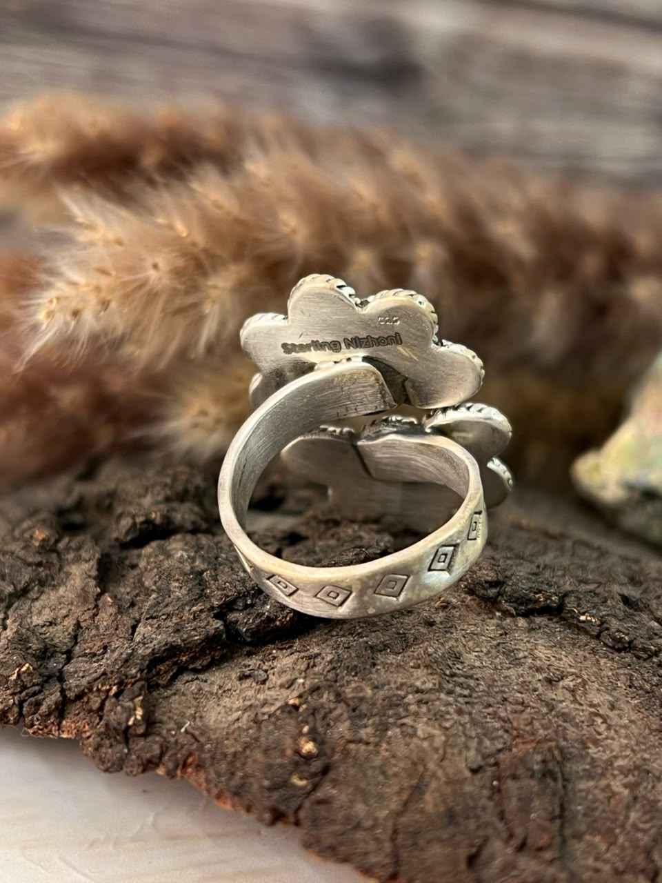 Handmade Sterling Silver Kingman Turquoise Adjustable Ring Signed Nizhoni