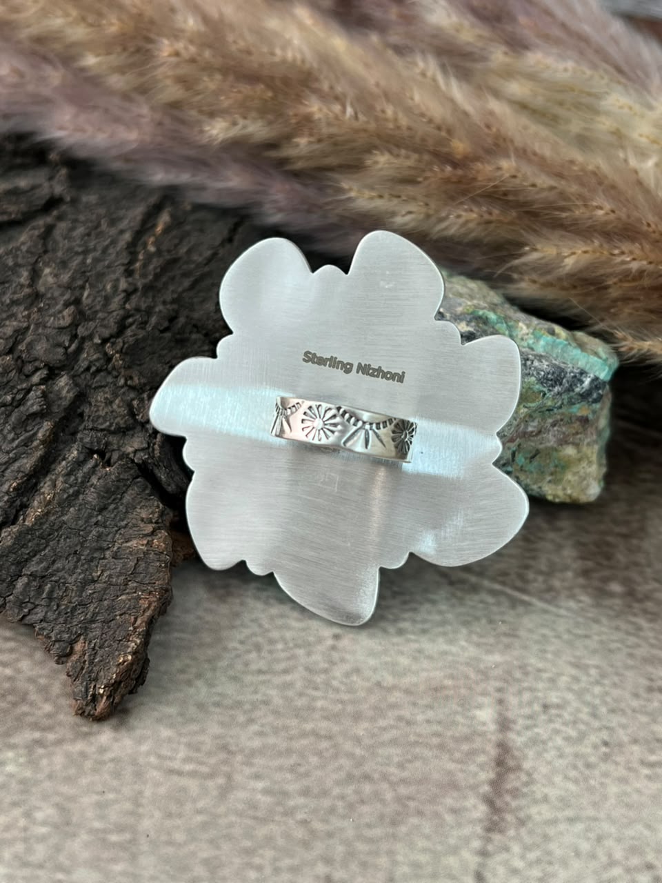 Handmade Sterling Silver Campitos Turquoise Collection: Adjustable Ring Signed Nizhoni