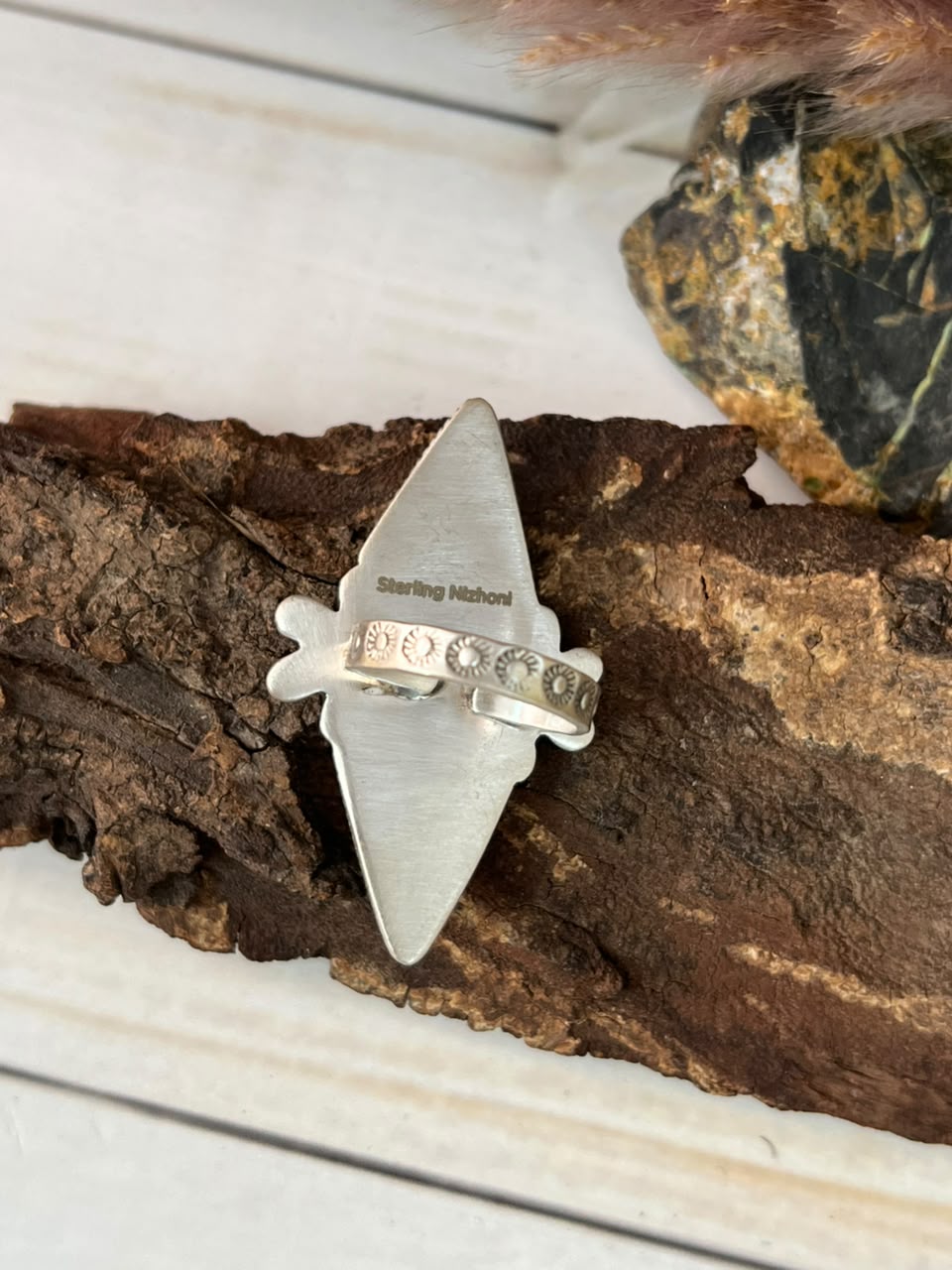 Handmade Sterling Silver White Buffalo Adjustable Ring Signed Nizhoni