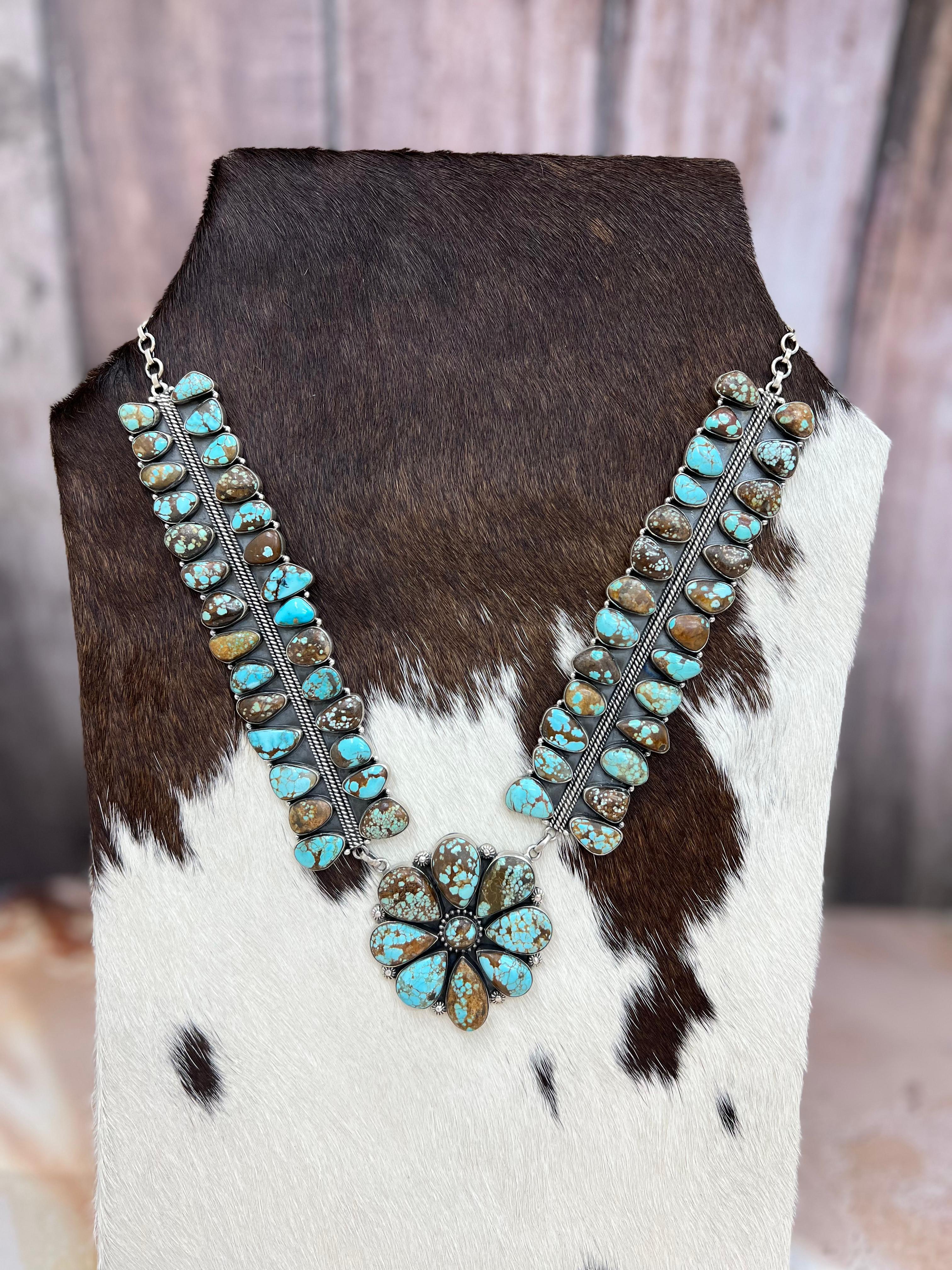 Handmade Sterling Silver Number 8 Turquoise Necklace with Signed Nizhoni