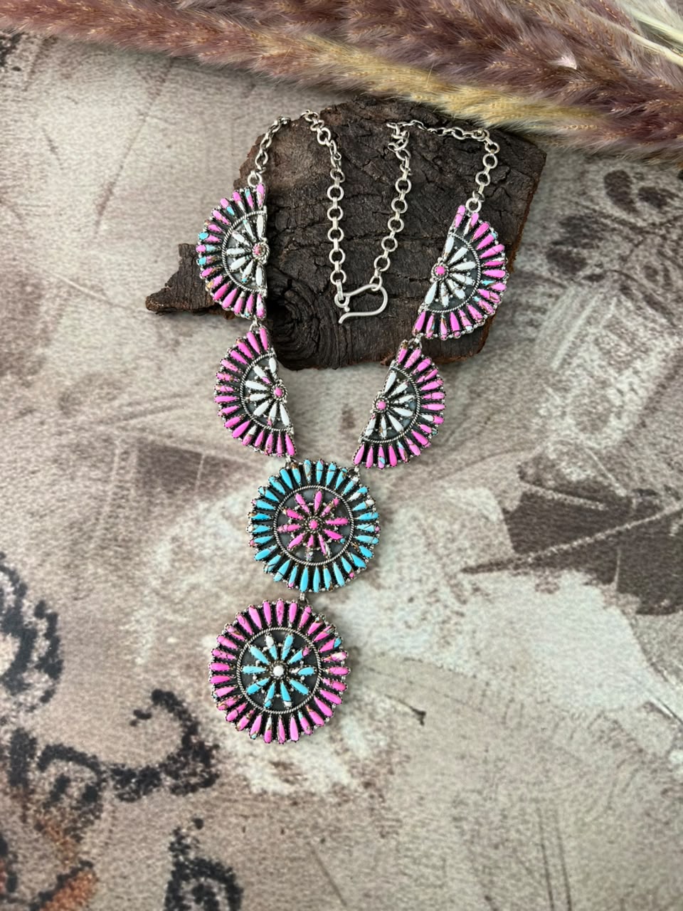 Handmade Sterling Silver Cotton Candy Necklace Signed Nizhoni