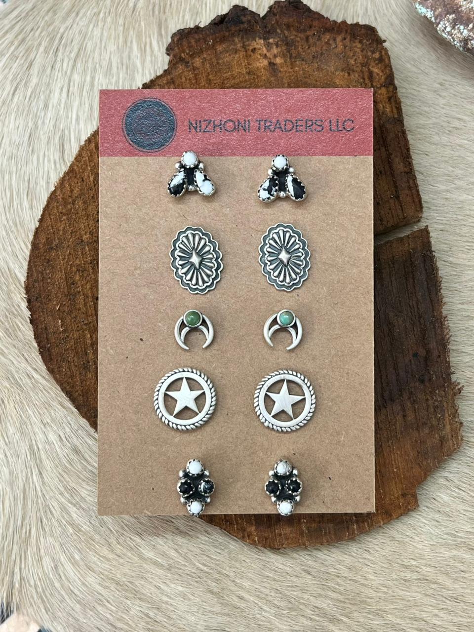 Handmade Sterling Silver Kingman with White Buffalo Studs Earrings Set