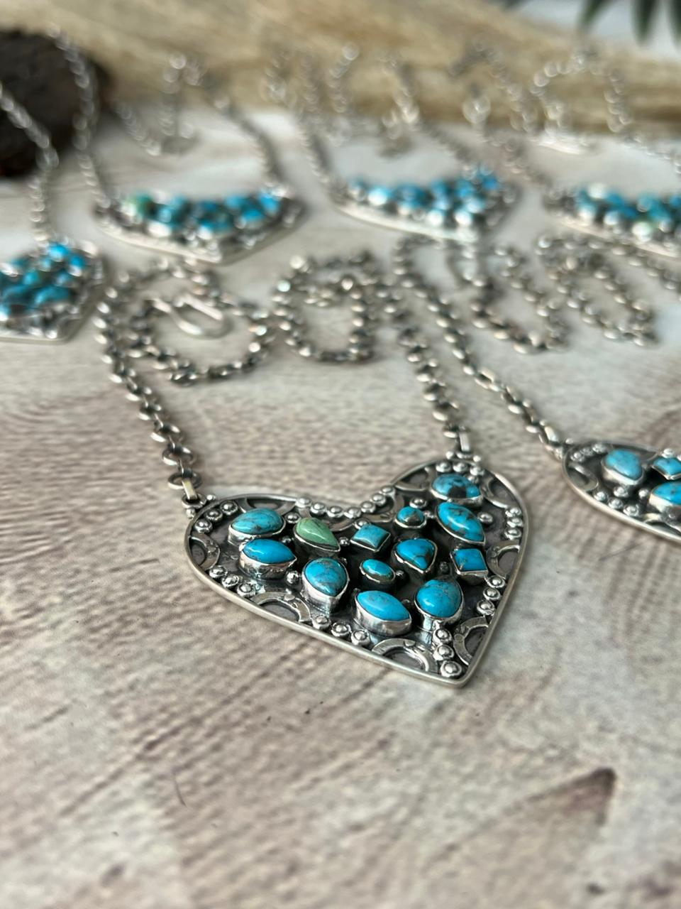 Handmade Sterling Silver Arizona Blue Turquoise Heart Necklace "Signed Nizhoni"