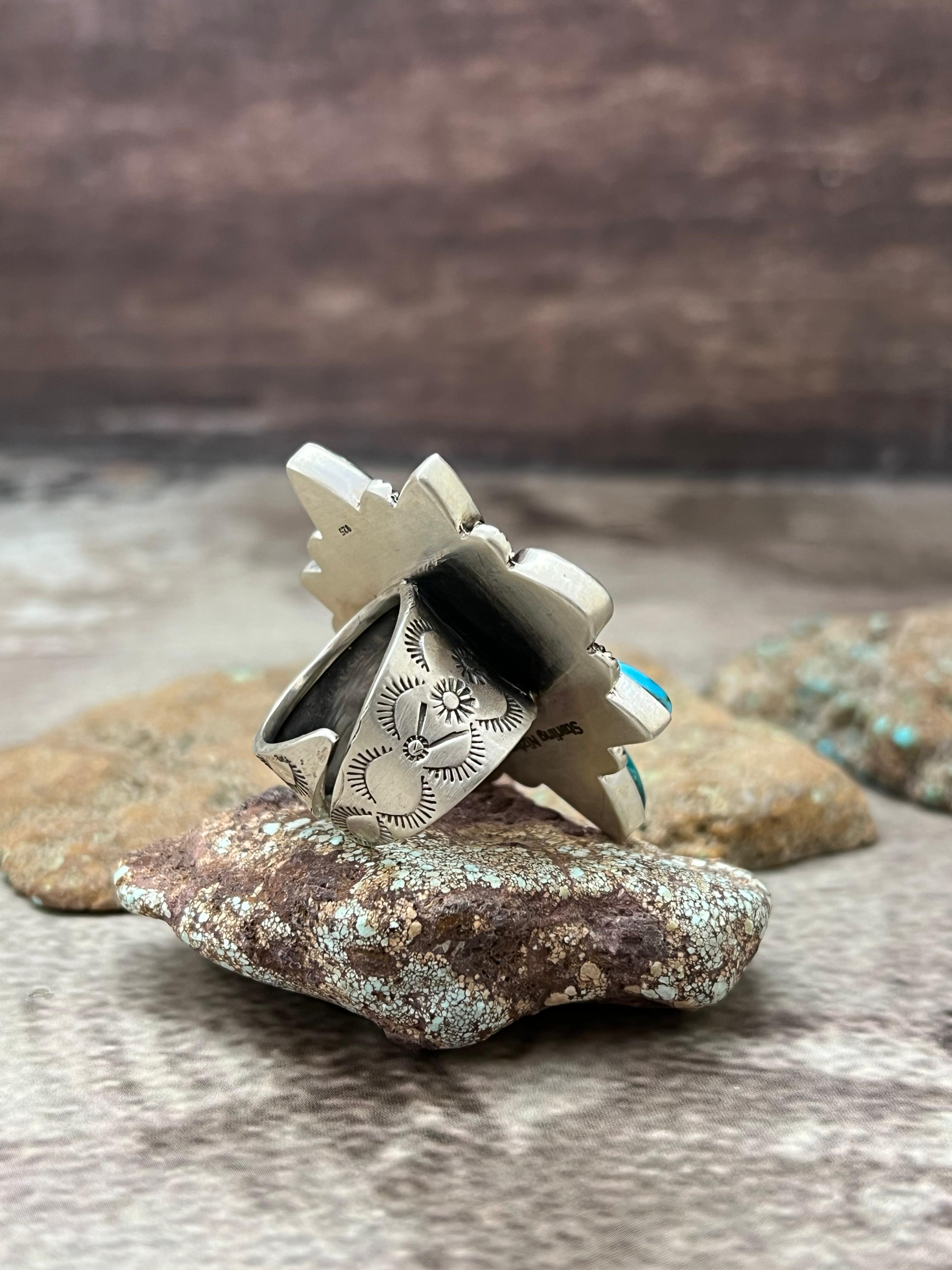 Handmade Sterling Silver Hardy Pit Adjustable Ring with Signed Nizhoni