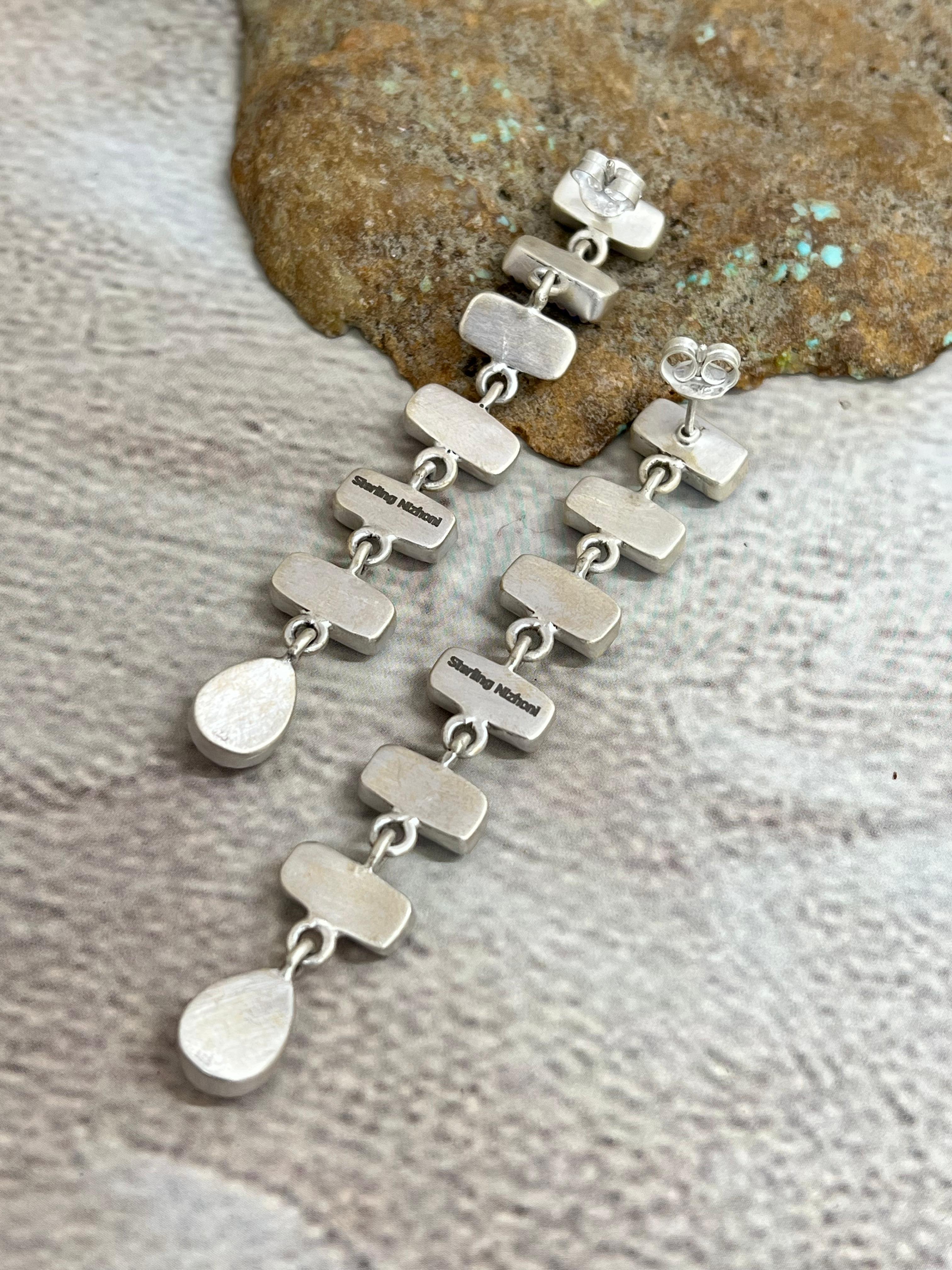 Handmade Sterling Silver Grape Dahlia Dangle Earrings with Signed Nizhoni