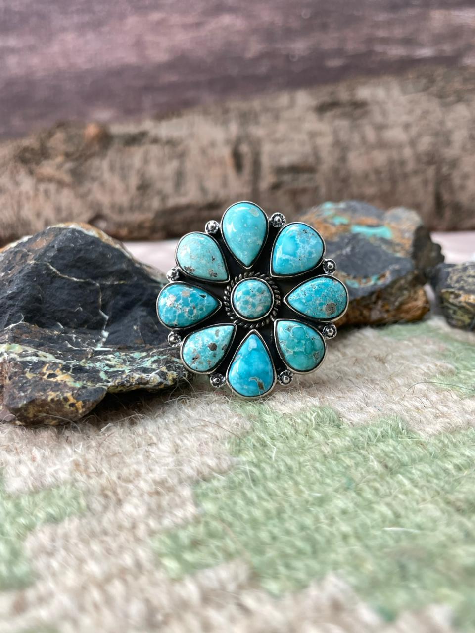 Handmade Sterling Silver White Water Adjustable Ring "Signed Nizhoni"