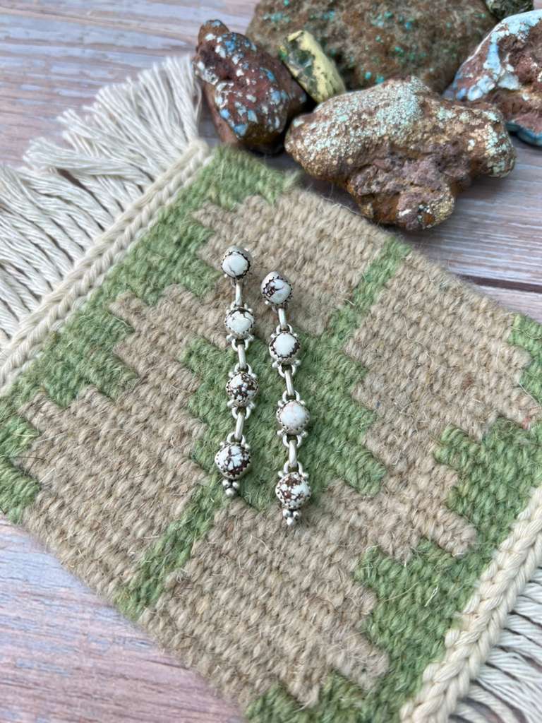 Handmade Sterling Silver Wild Horse Magnesite Post Dangle Earrings "Signed Nizhoni"