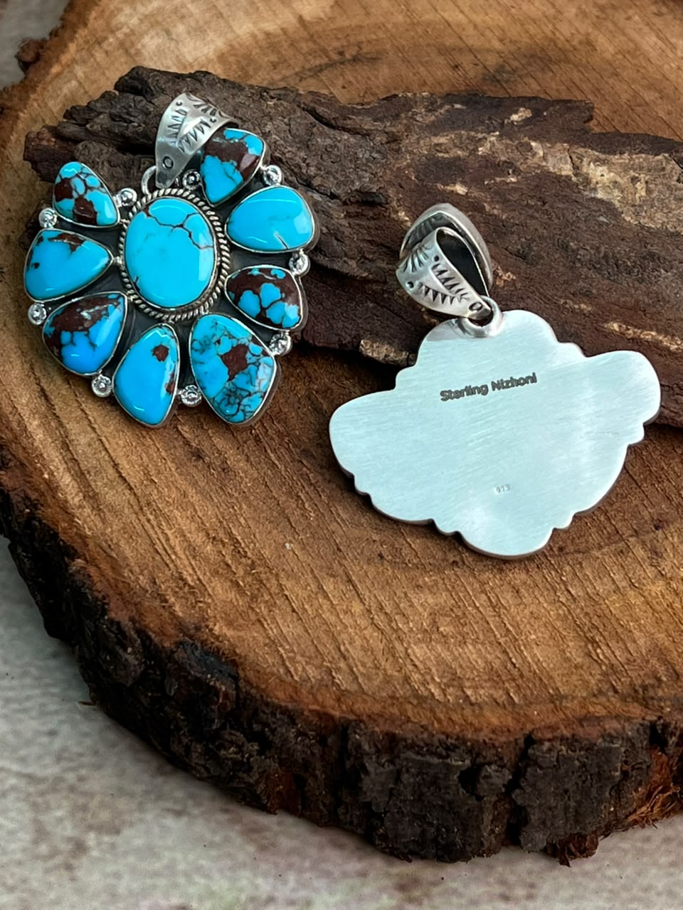 Handmade Sterling Silver Egyptian Turquoise Collection: Pendant Signed Nizhoni