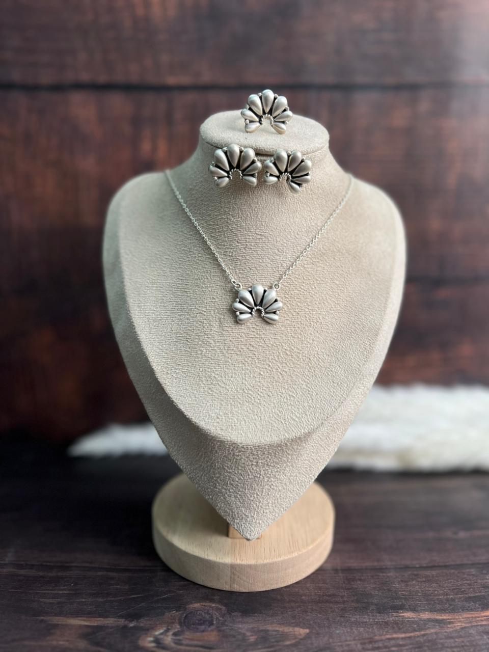 Handmade Sterling Silver Necklace Ring Earrings Set "Signed Nizhoni"