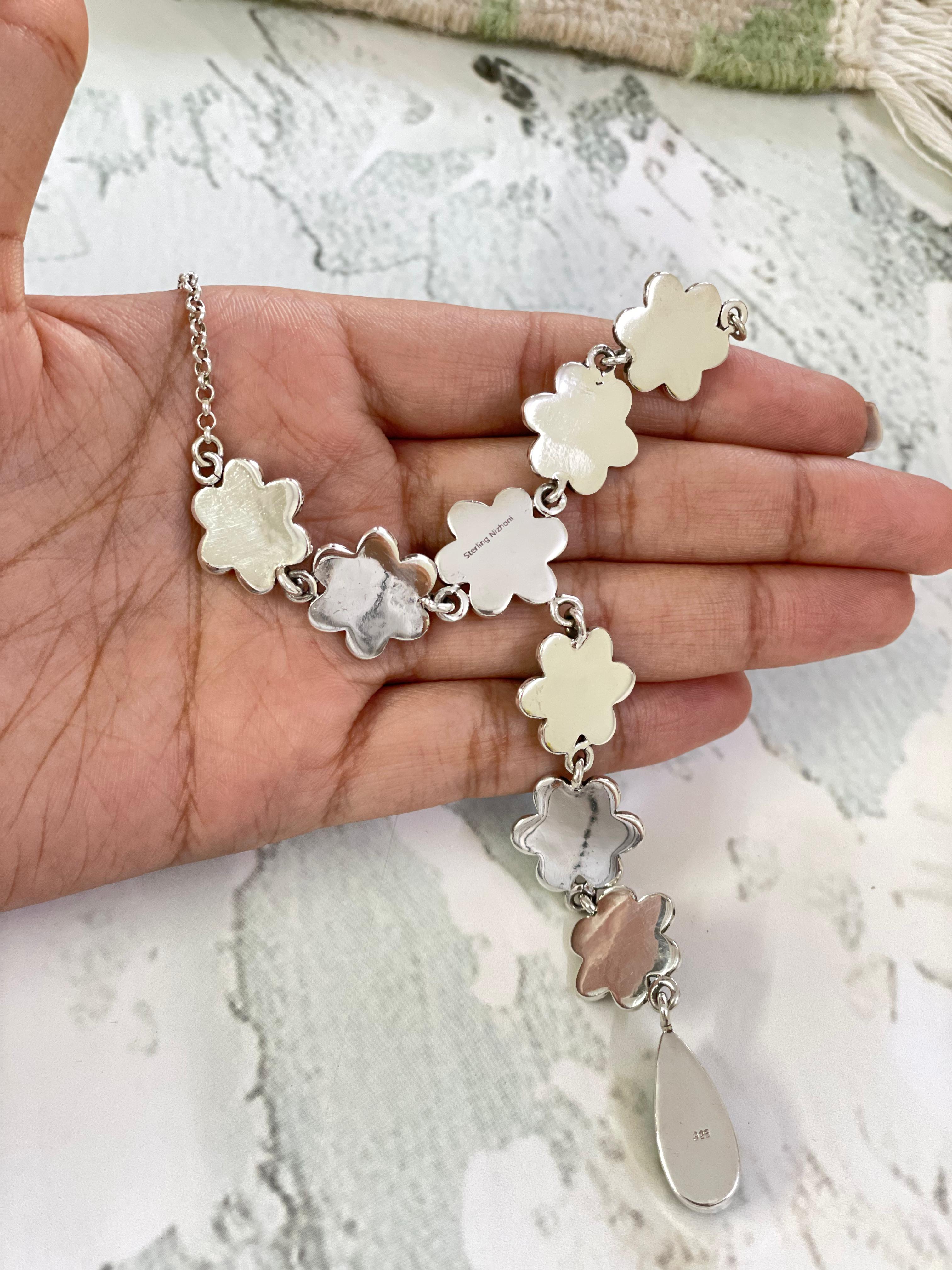 Handmade Sterling Silver Kingman Turquoise Necklace with Signed Nizhoni