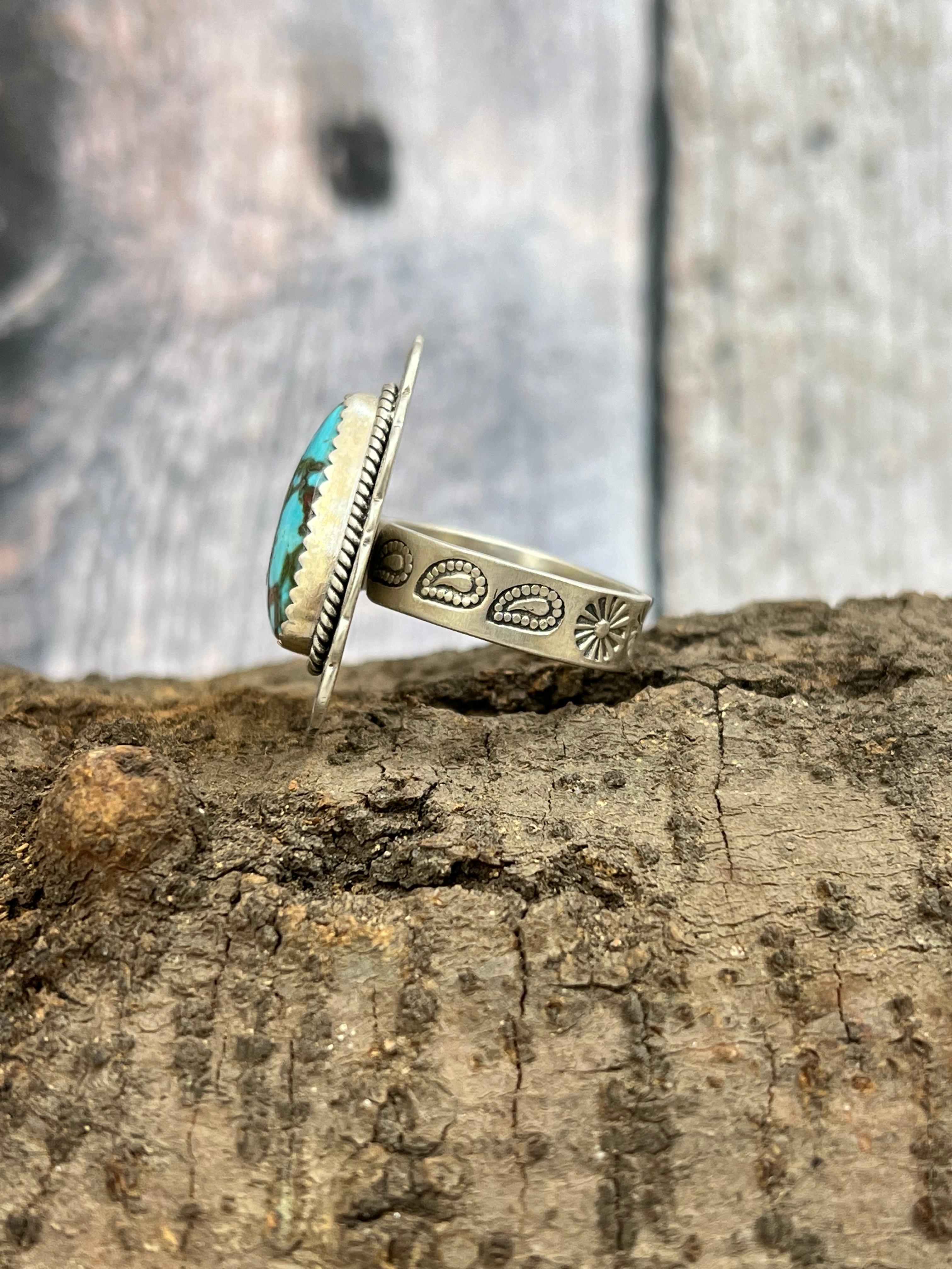 Handmade Sterling Silver Hardy Pit Adjustable Ring with Signed Nizhoni