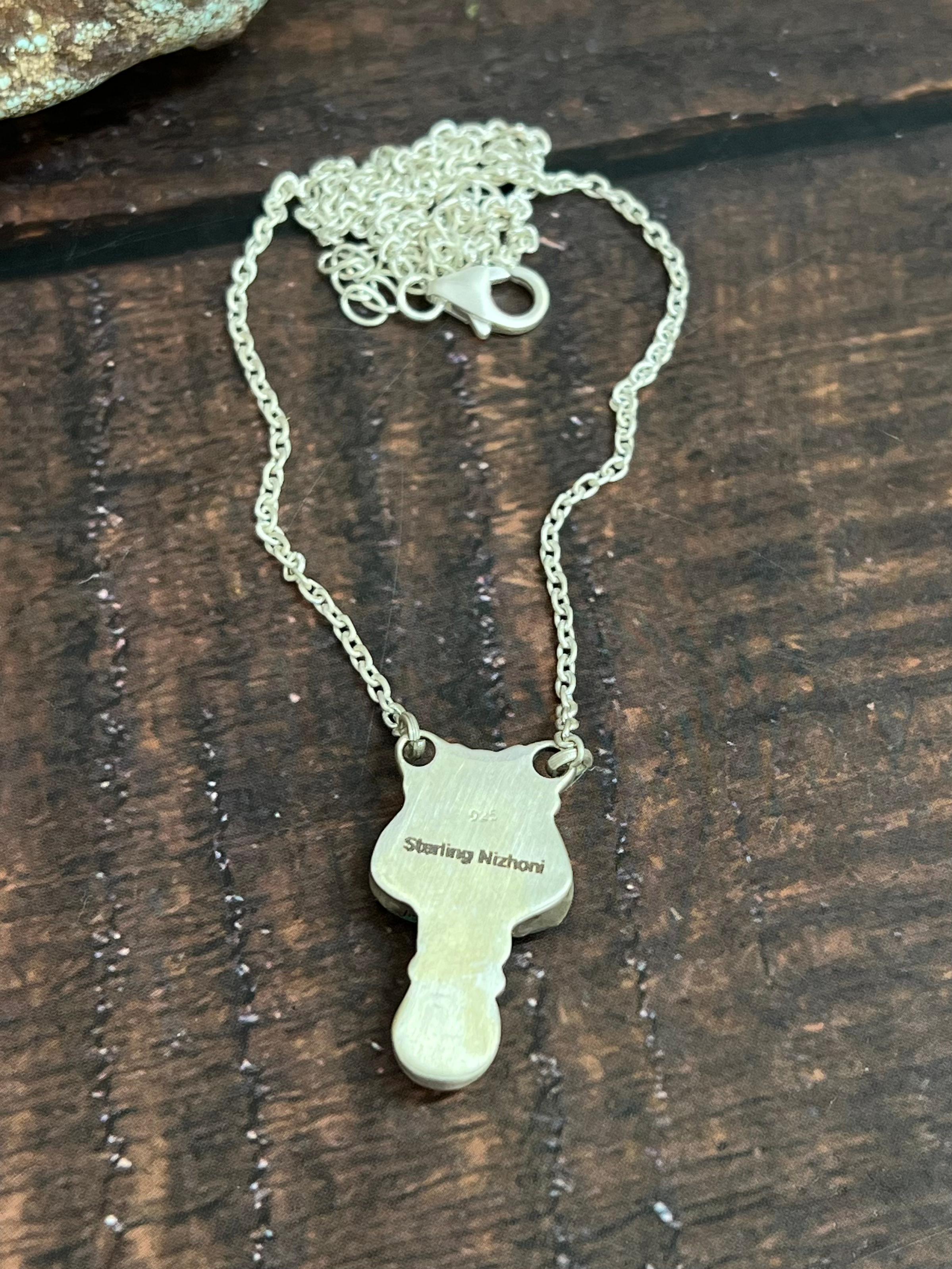 Handmade Sterling Silver Kingman, Wild Horse Turquoise Necklace with Signed Nizhoni