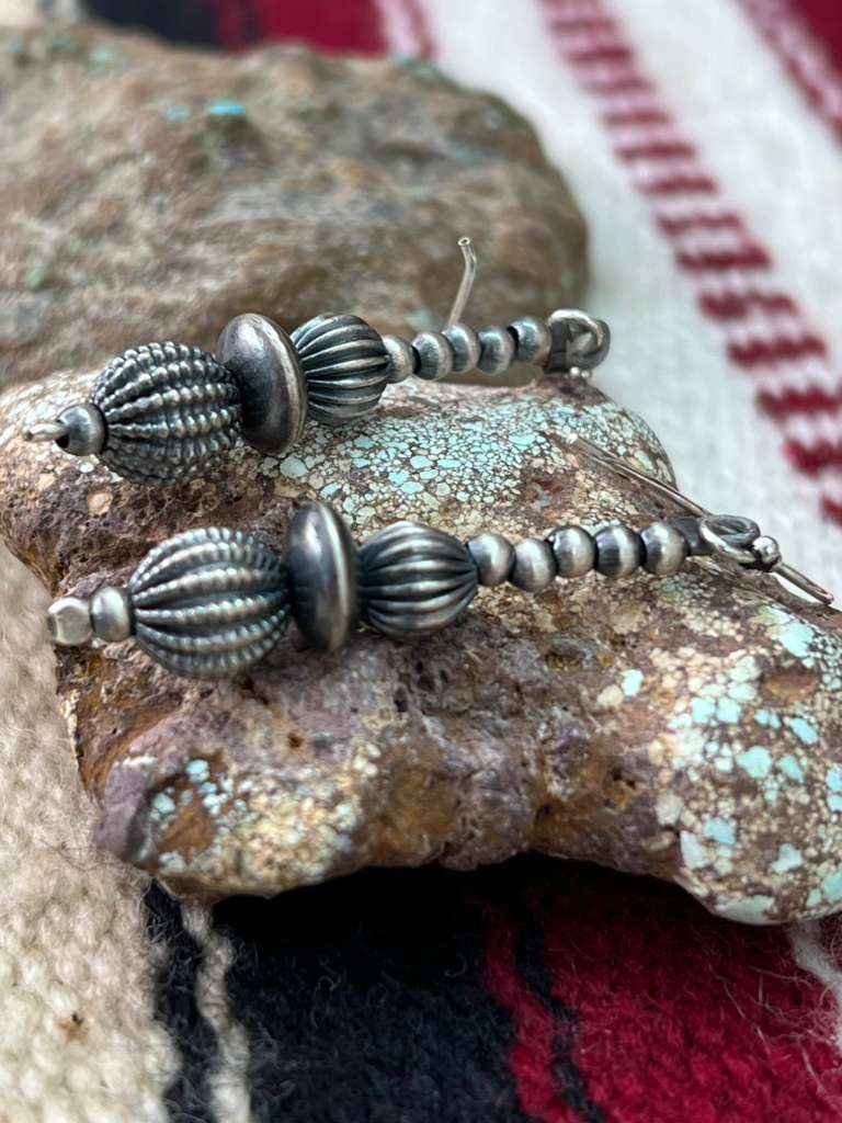 Handmade Sterling Silver Beaded Hook Dangle Earrings
