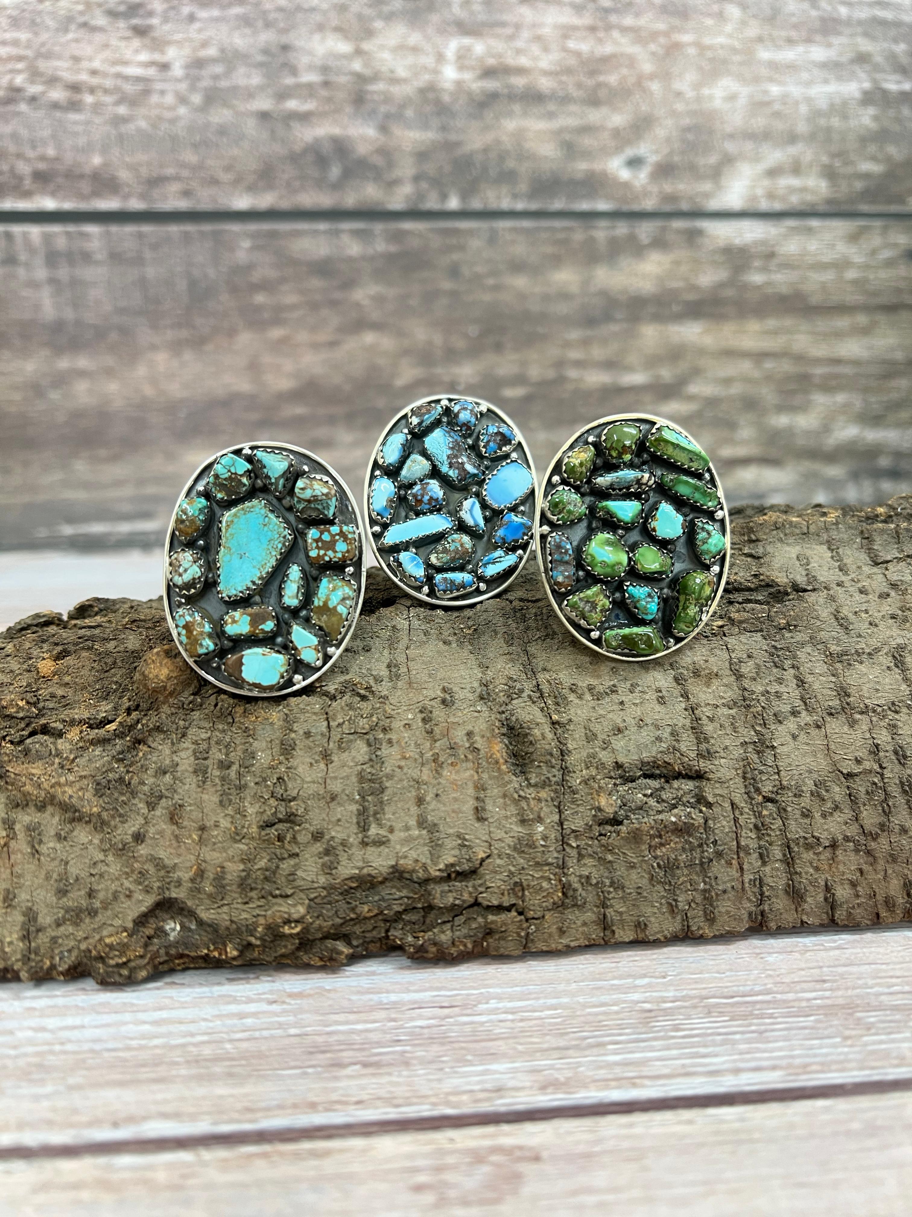 Handmade Sterling Silver Golden Hills, Number 8, Sonoran Mountain Turquoise Adjustable Ring with Signed Nizhoni