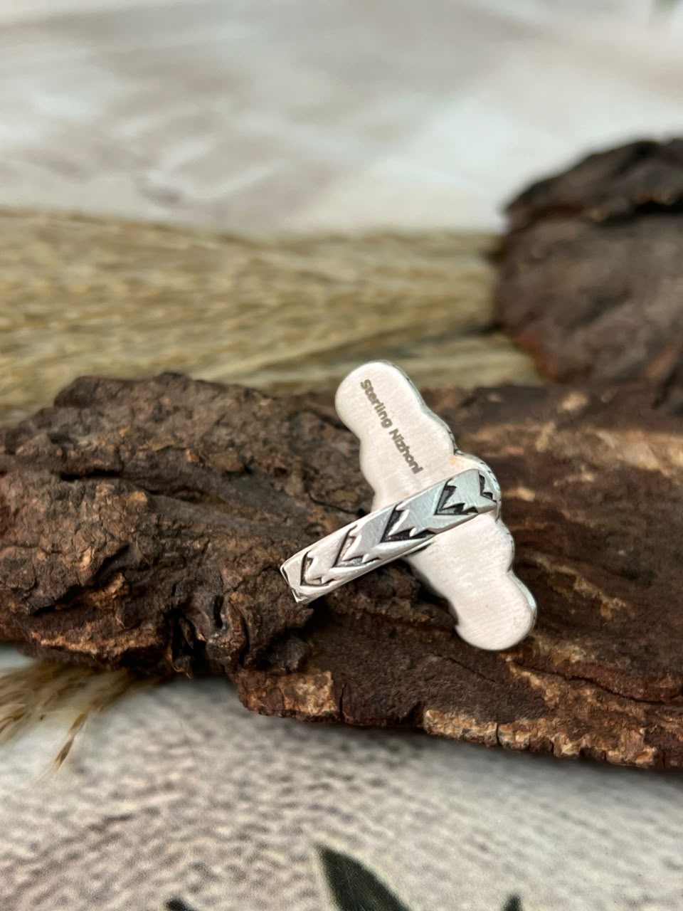 Handmade Sterling Silver Wildhorse Magnesite with Kingman Turquoise Adjustable Ring Signed Nizhoni