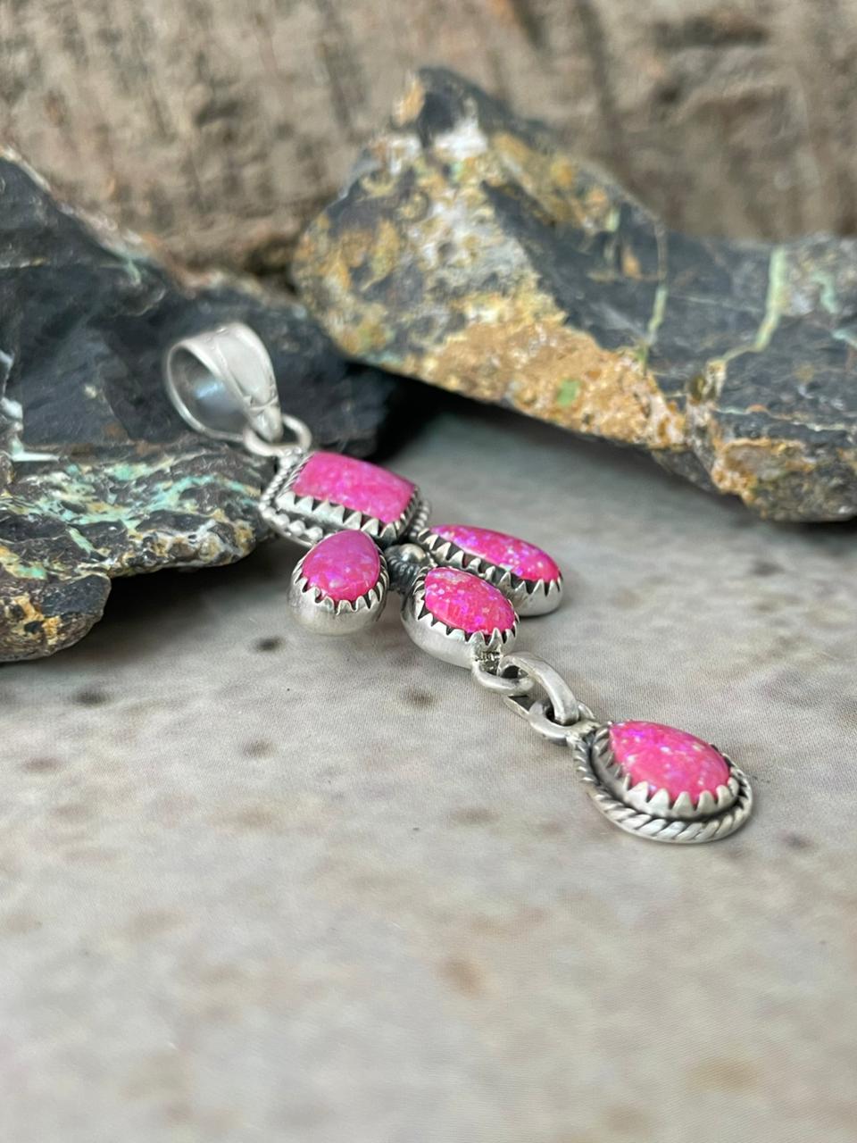 "Heart Collection" Handmade Sterling Silver Hot Pink Pendant "Signed Nizhoni"