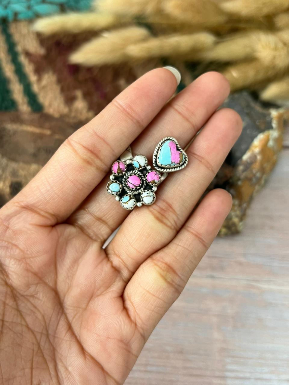 Handmade Sterling Silver Cotton Candy Adjustable Ring "Signed Nizhoni"