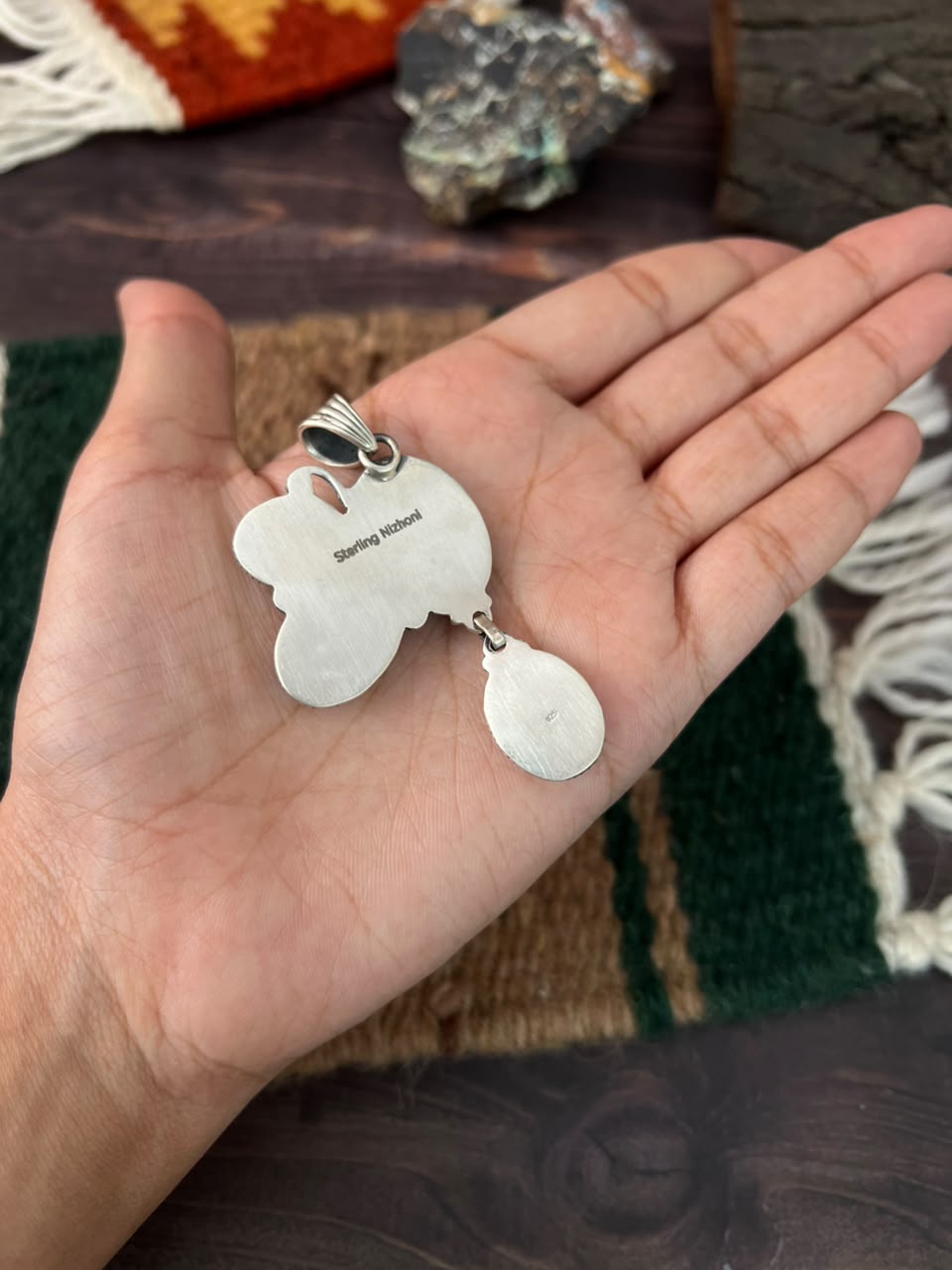 Handmade Sterling Silver Blackjack Turquoise Collection: Pendant Signed Nizhoni