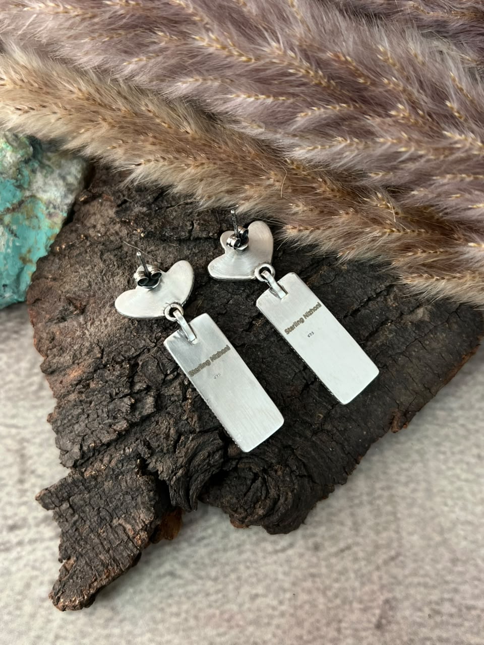 Handmade Sterling Silver Kingman Turquoise Post Dangle Earrings Signed Nizhoni