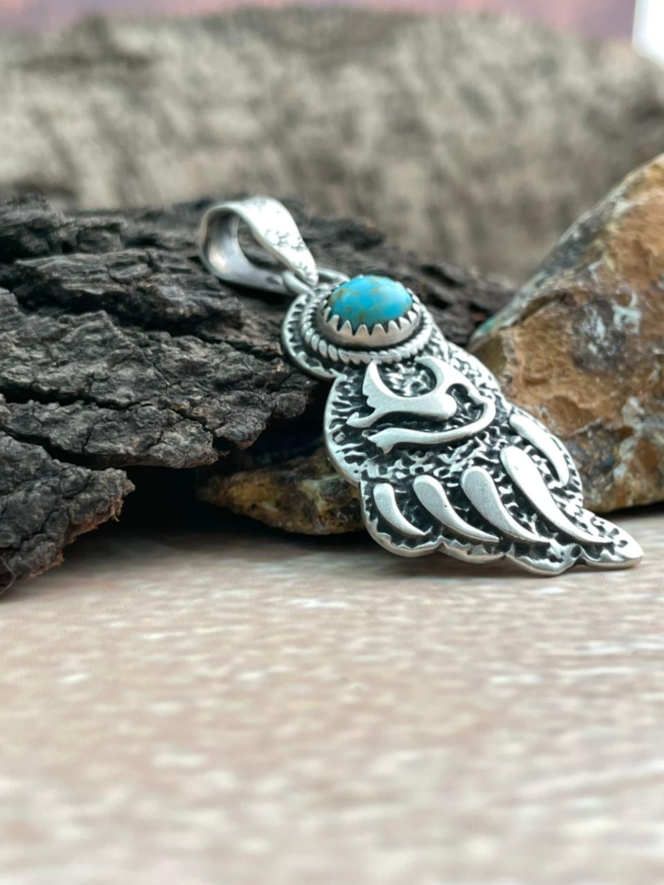 Added Handmade Sterling Silver Kingman Turquoise Pendant "Signed Nizhoni" (4)