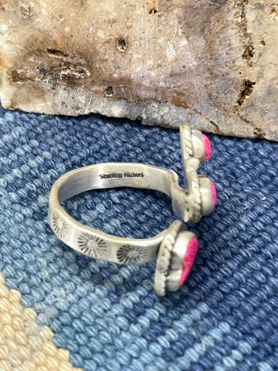 Handmade Sterling Silver Hot Pink Adjustable Ring " Signed Nizhoni"