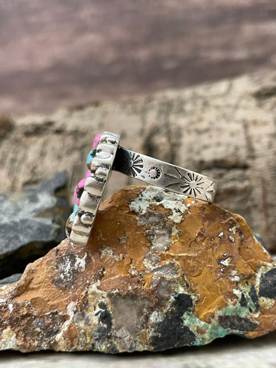 "Heart Collection" Handmade Sterling Silver Cotton Candy Adjustable Ring "Signed Nizhoni"