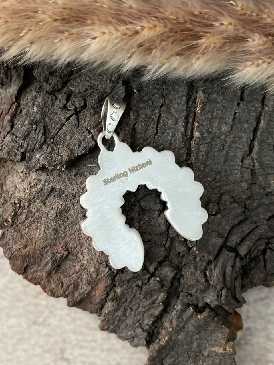 Handmade Sterling Silver Orange Mojave with Kingman Turquoise and Cotton Candy Naja Pendant Signed Nizhoni