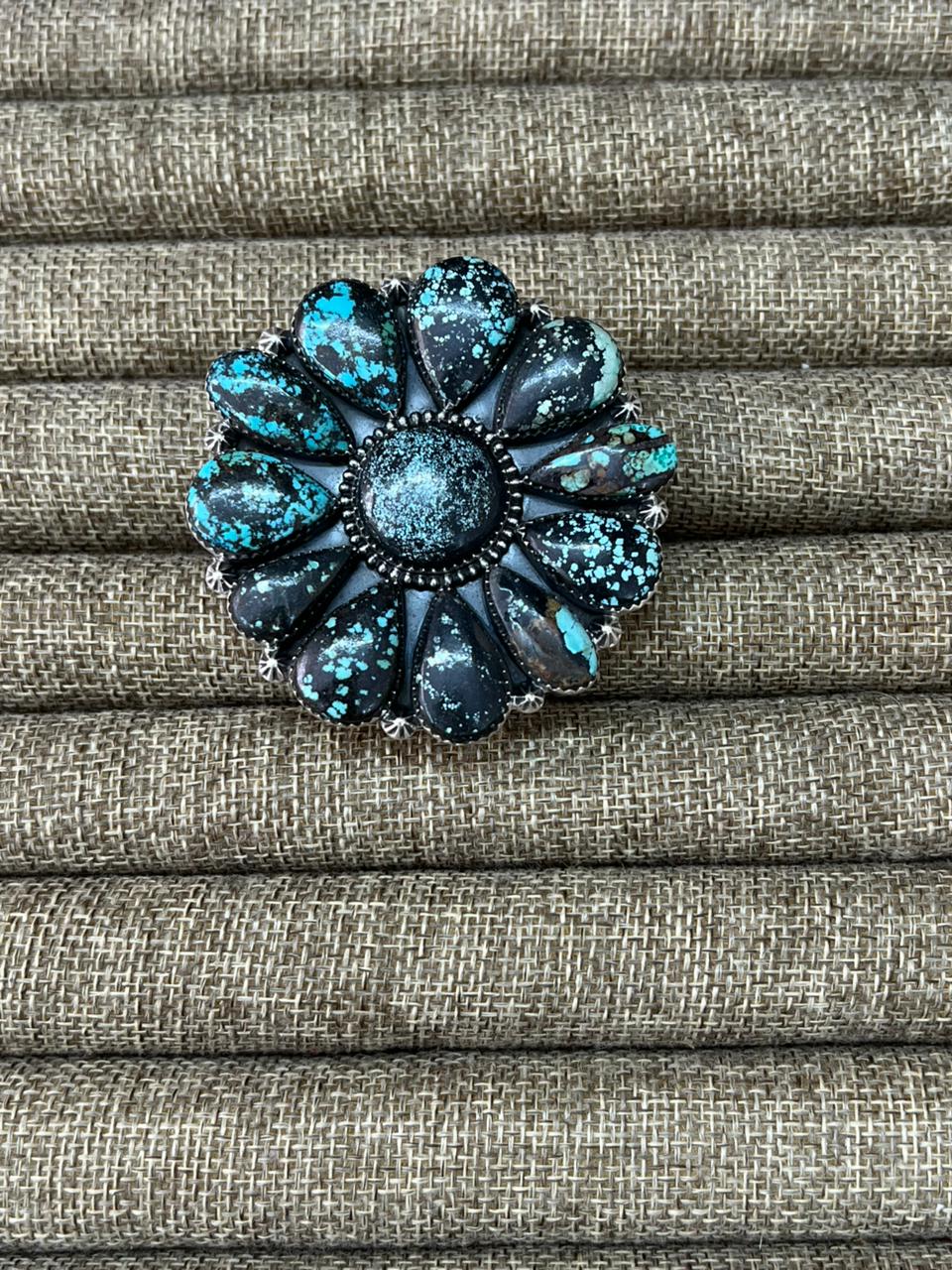 Handmade Sterling Silver Lander Turquoise Adjustable Ring With Signed Nizhoni