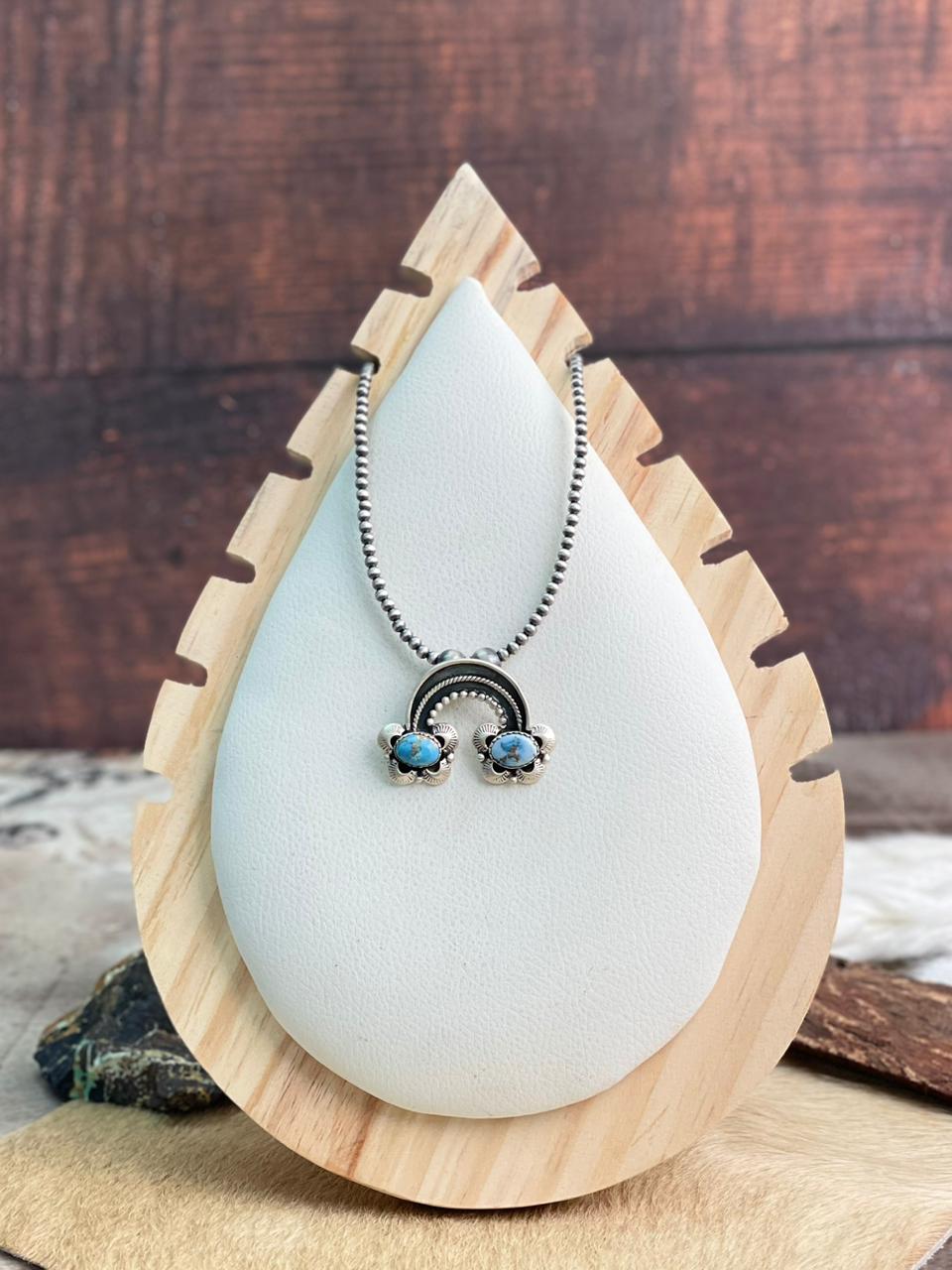 Handmade Sterling Silver Golden Hills Turquoise Beaded Necklace "Signed Nizhoni"