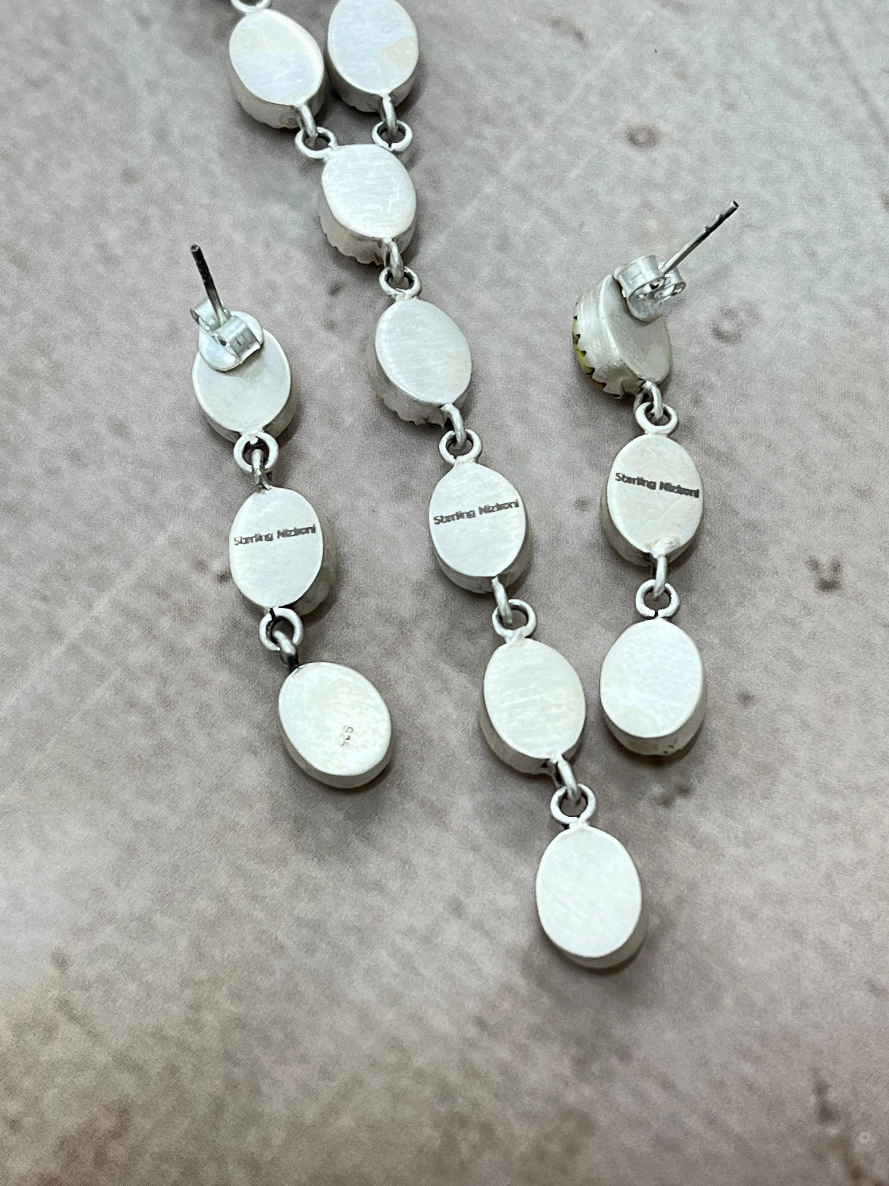 Handmade Sterling Silver Honey Dahlia Necklace Earrings Set, Signed Nizhoni