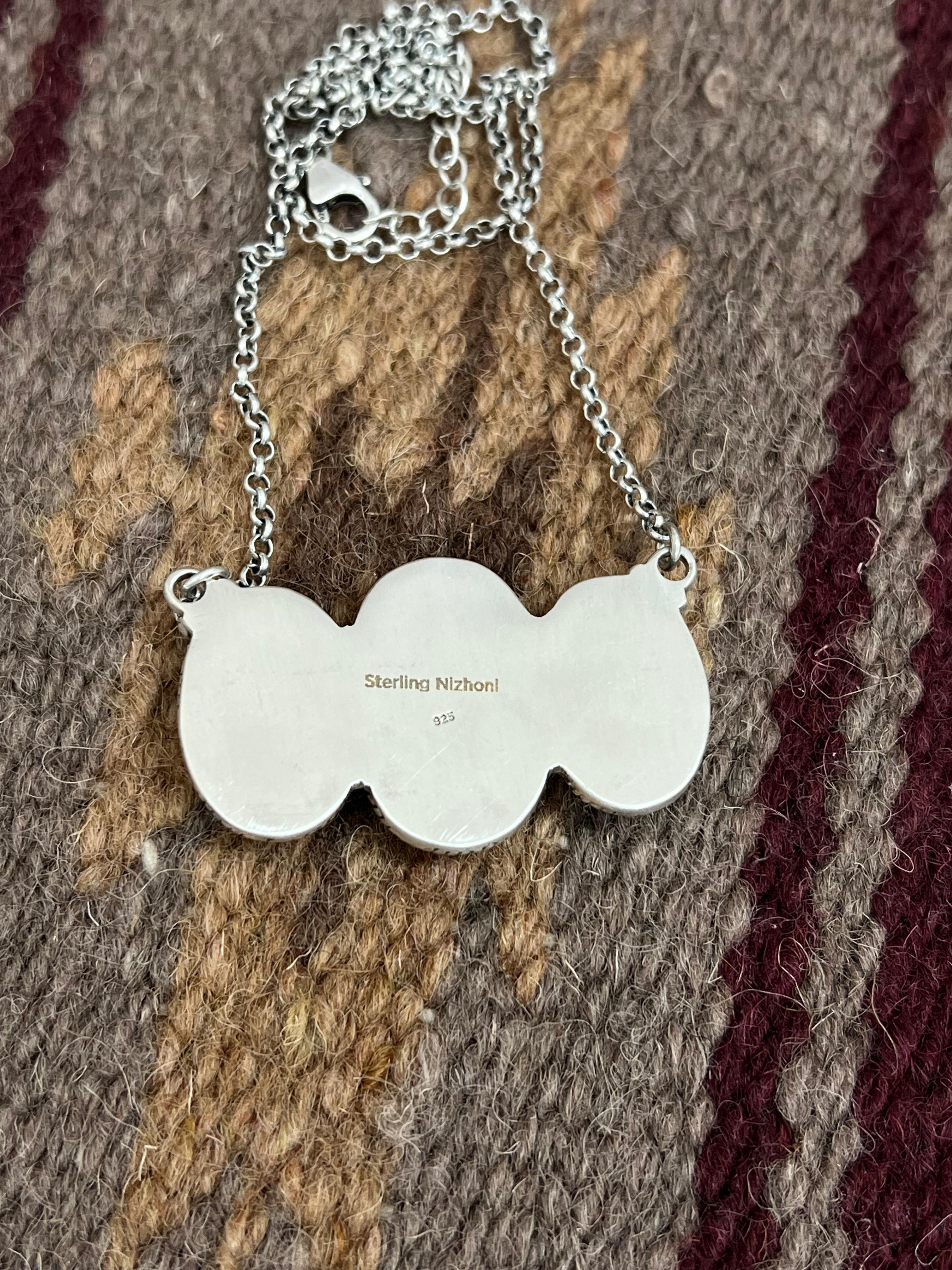 Handmade Sterling Silver Black Jack Necklace with Signed Nizhoni