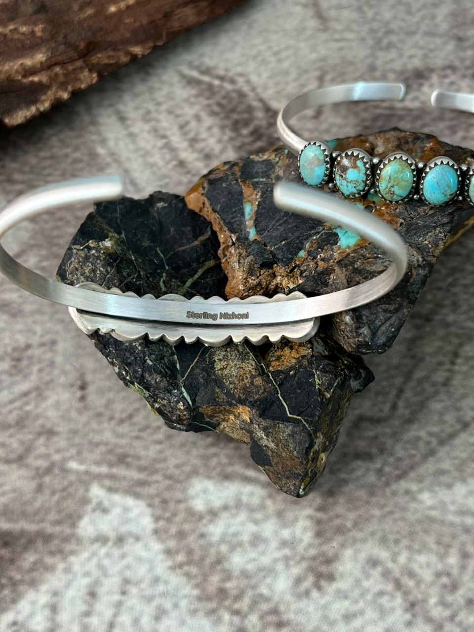 Handmade Sterling Silver Number 8 Turquoise Collection: Cuff Bracelet Signed Nizhoni