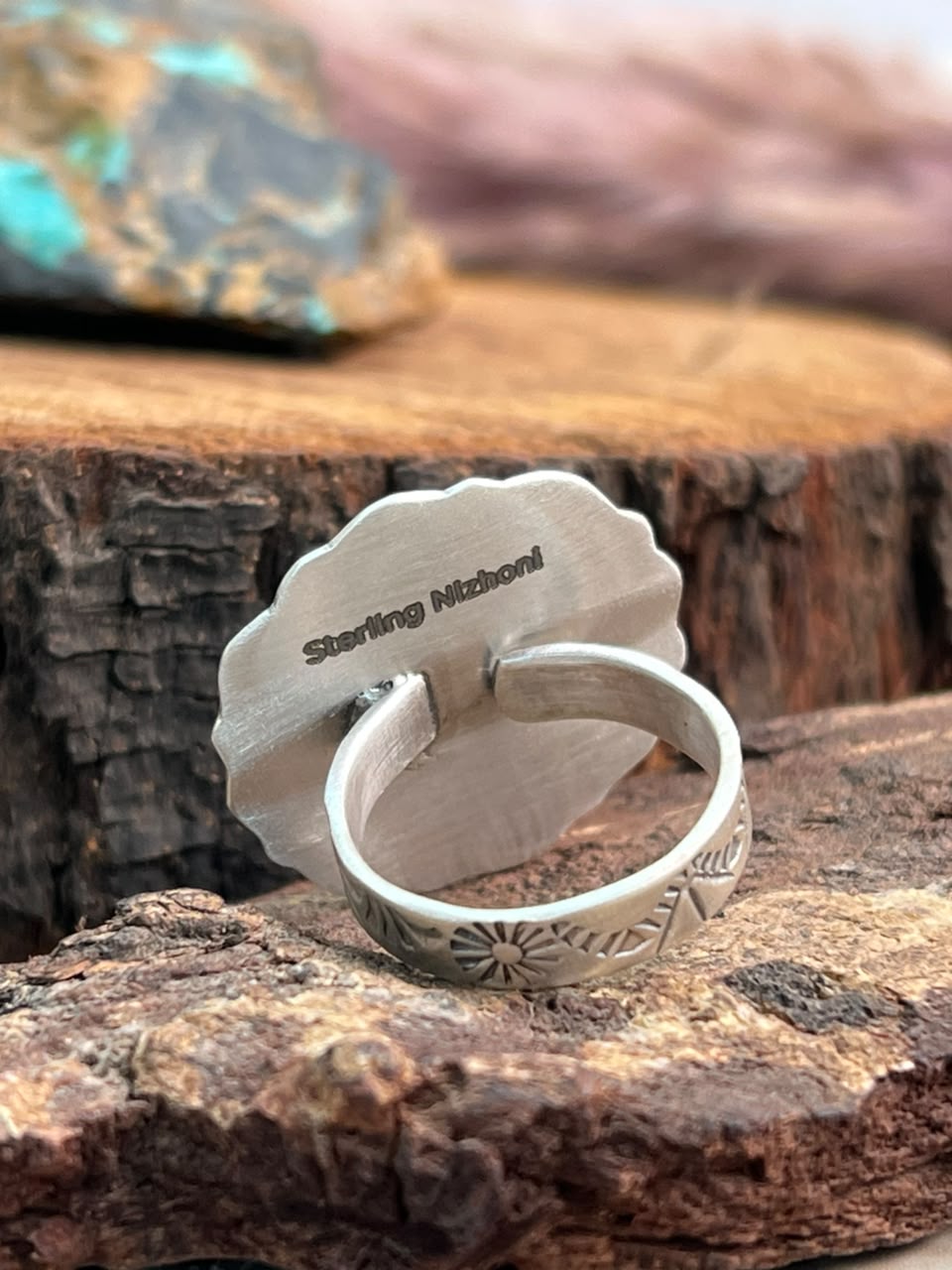 Handmade Sterling Silver Egyptian Turquoise Collection: Adjustable Ring Signed Nizhoni