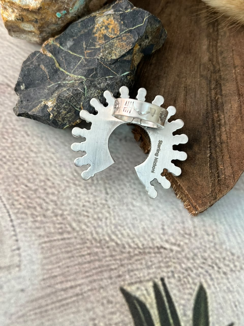 Handmade Sterling Silver Kingman Turquoise Naja Adjustable Ring Signed Nizhoni