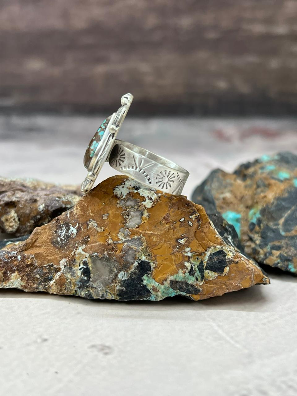 Handmade Sterling Silver Number 8 Turquoise Adjustable Ring "Signed Nizhoni"