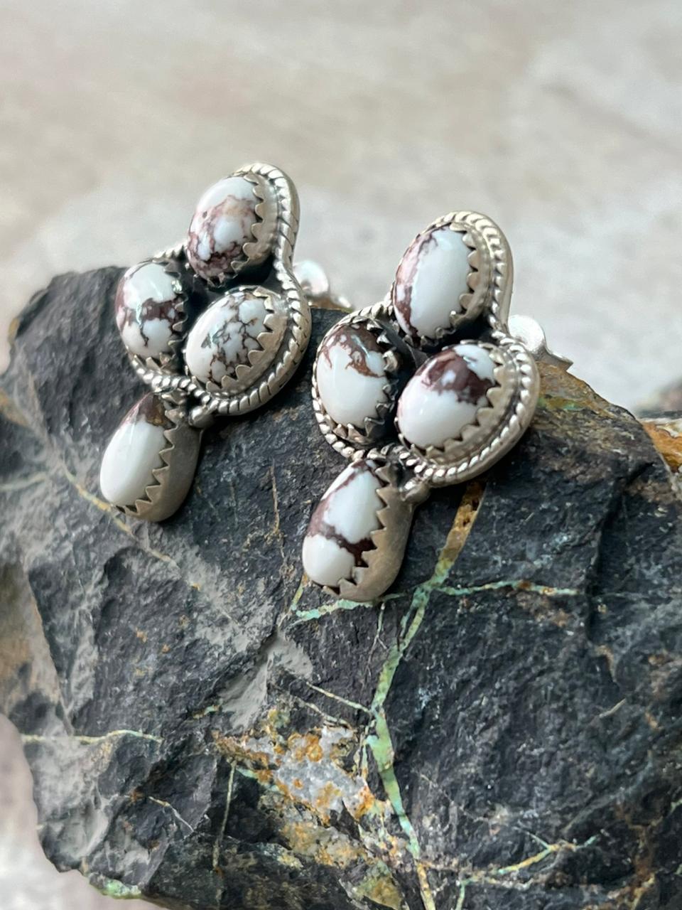 Handmade Sterling Silver Wildhorse Magnesite Post Studs Earrings "Signed Nizhoni"