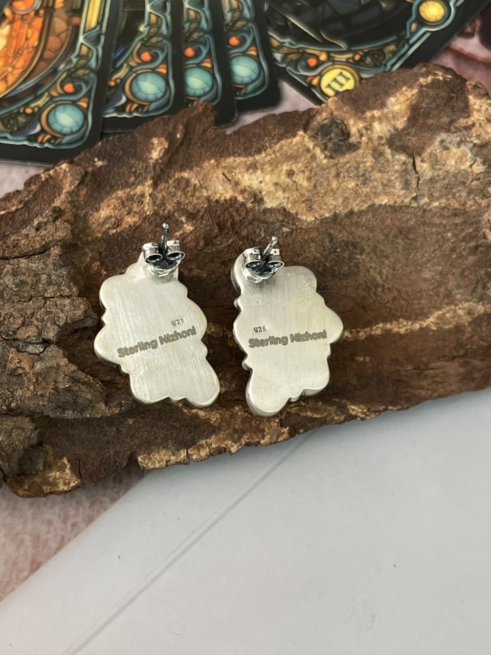 Handmade Sterling Silver Grape Dahlia with Black Onyx Halloween Collection: Post Studs Earrings Signed Nizhoni